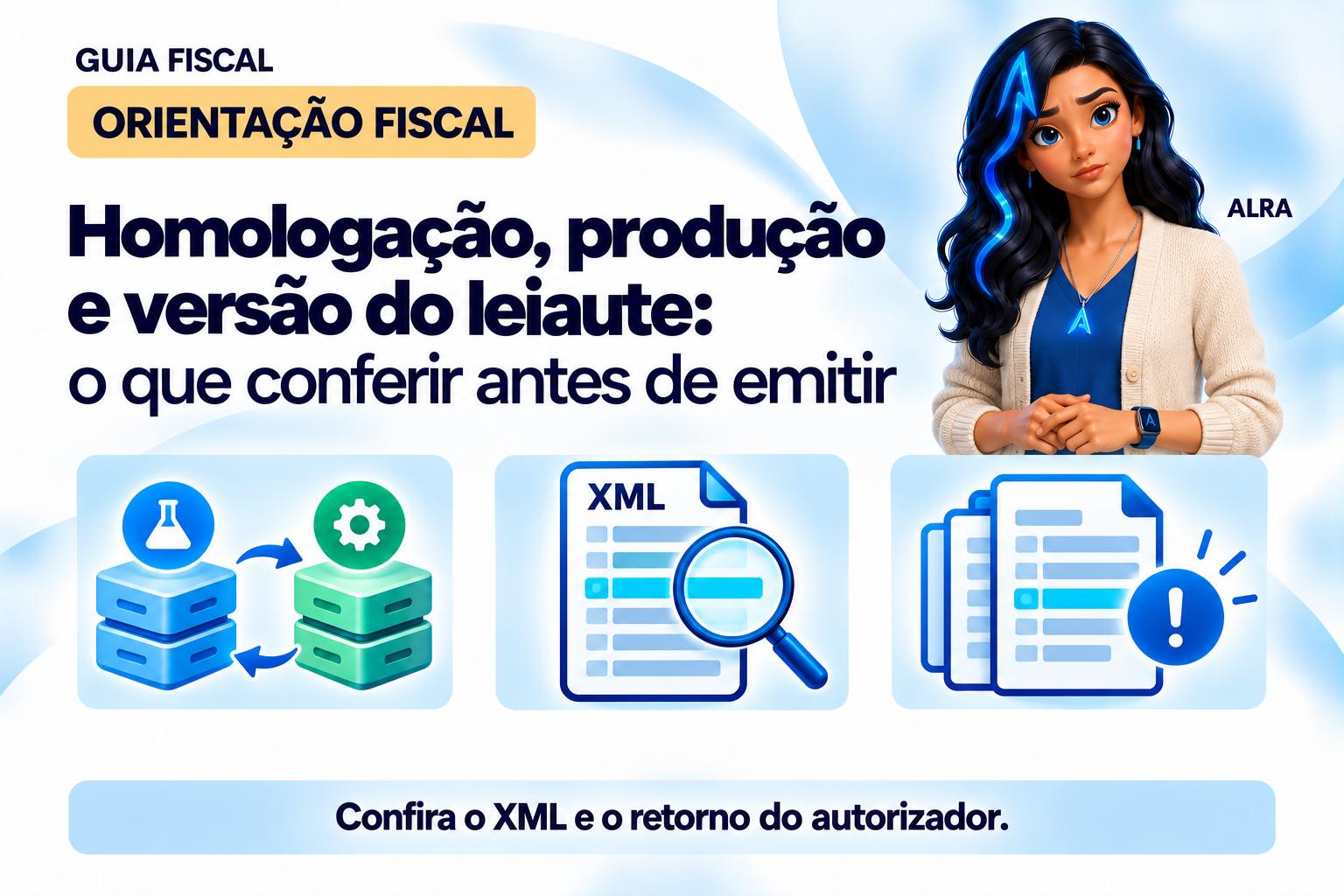Capa ilustrada da ALRA: Homologação, produção e versão do leiaute: o que conferir antes de emitir.
