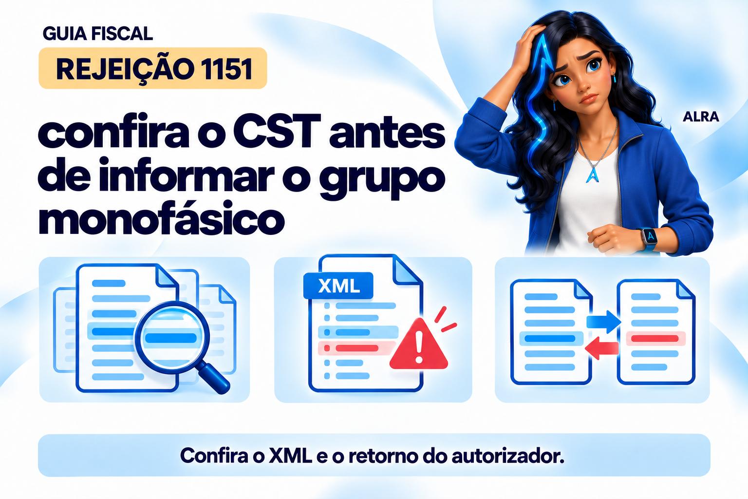 Capa ilustrada da ALRA: Rejeição 1151: confira o CST antes de informar o grupo monofásico.