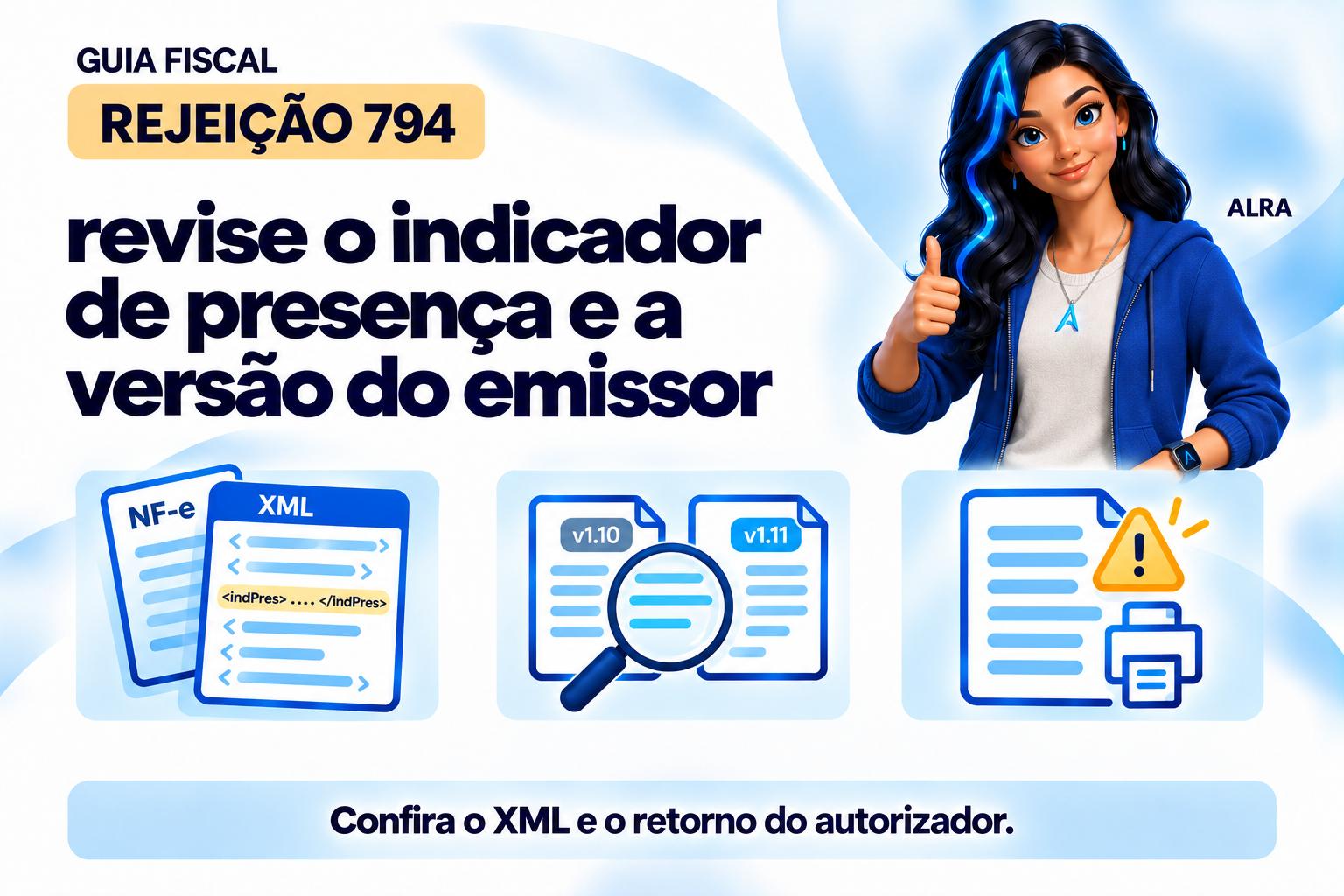 Capa ilustrada da ALRA: Rejeição 794: revise o indicador de presença e a versão do emissor.