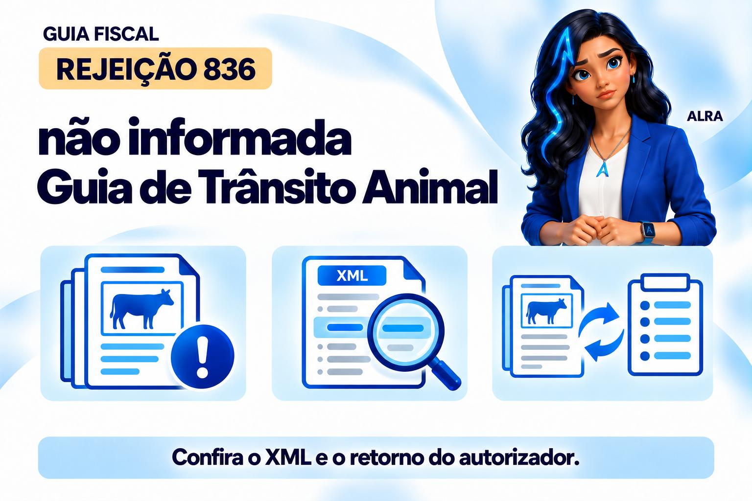 Capa ilustrada da ALRA: Rejeição 836: não informada Guia de Trânsito Animal.