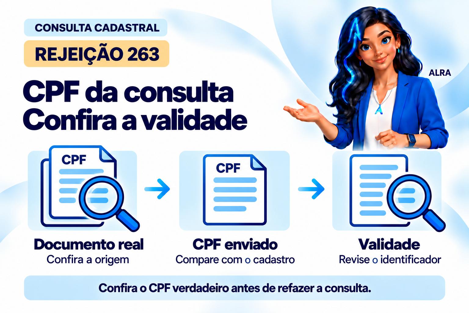 Capa ilustrada da ALRA: Rejeição 263: como corrigir o CPF usado na consulta cadastral.