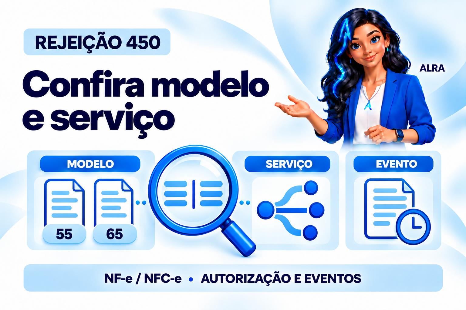 Capa ilustrada da ALRA: Rejeição 450: confira o modelo, o serviço e o evento antes de corrigir.
