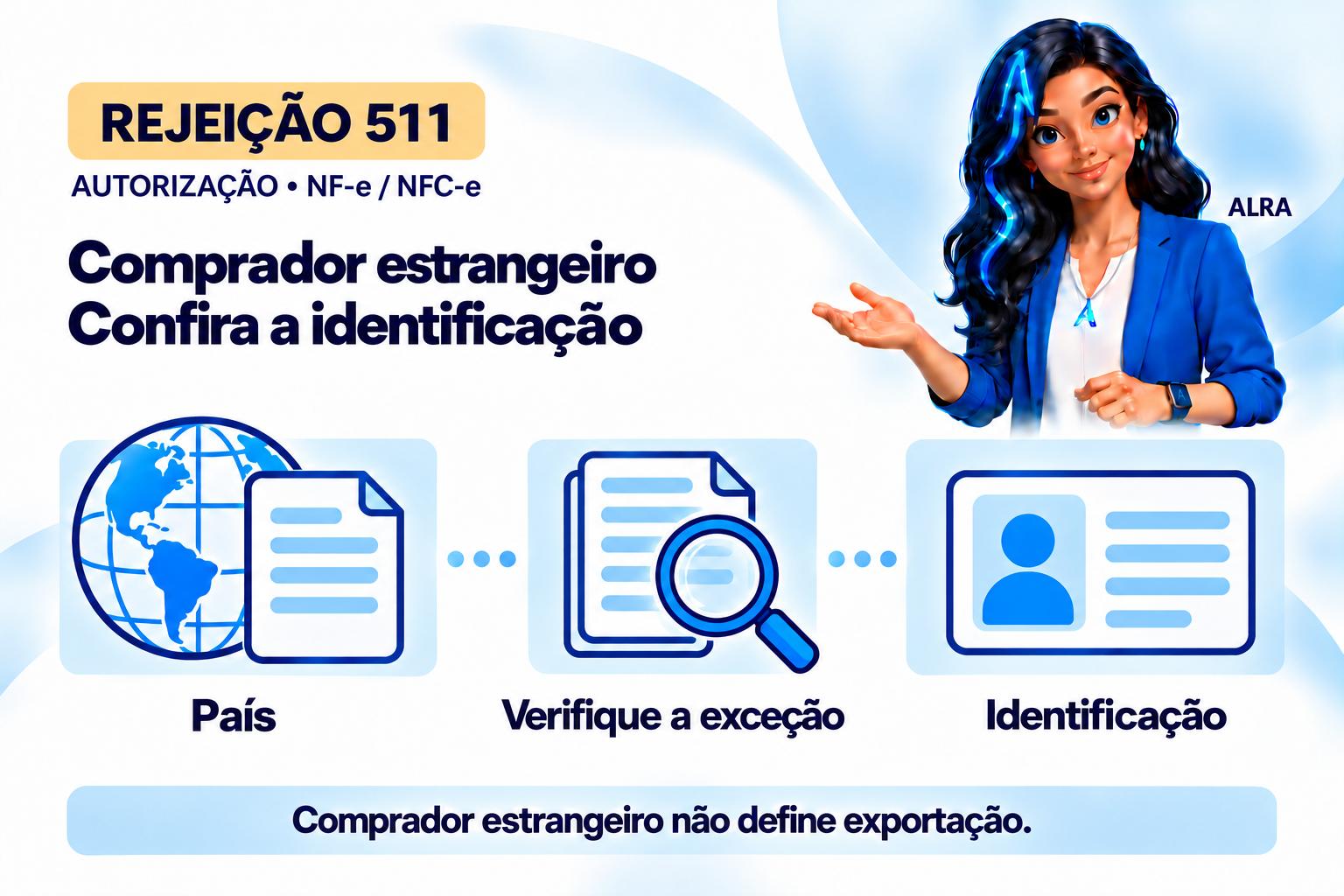 Capa ilustrada da ALRA: Rejeição 511: país estrangeiro em operação interna ou interestadual.