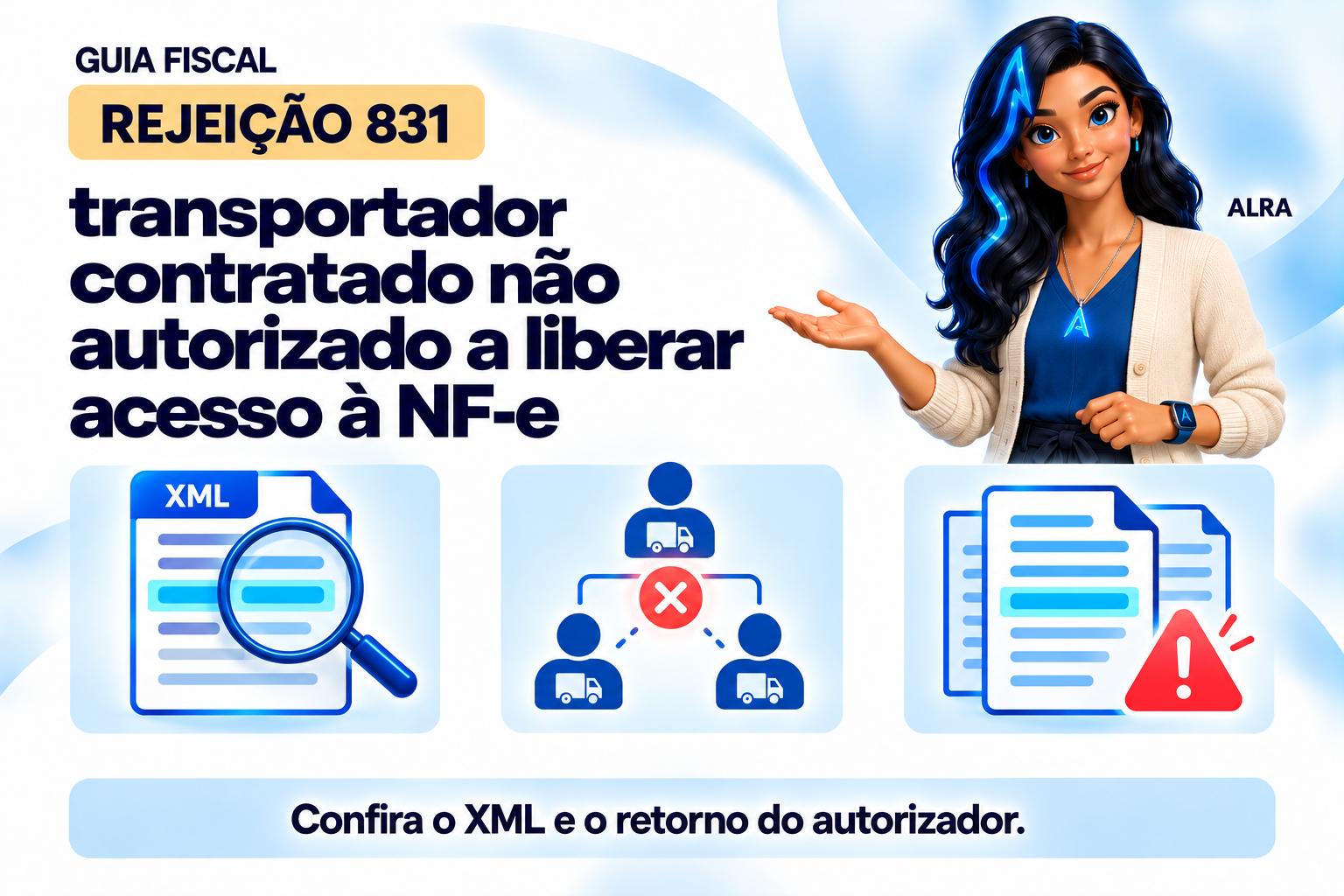 Capa ilustrada da ALRA: Rejeição 831: transportador contratado não autorizado a liberar acesso à NF-e.