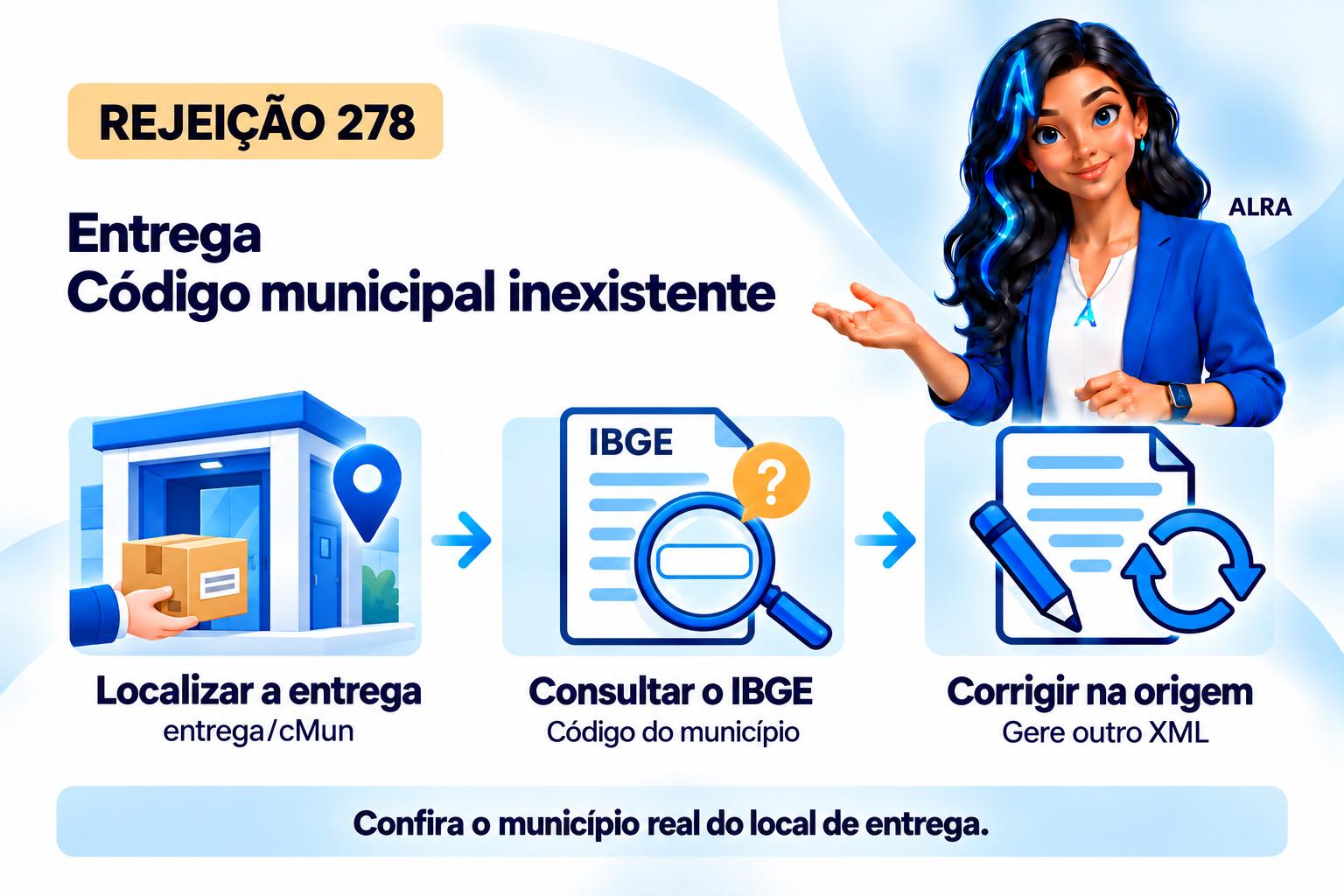 Capa ilustrada da ALRA: Rejeição 278: código do município de entrega inexistente.