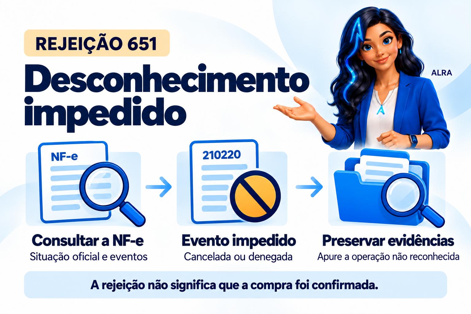 Capa ilustrada da ALRA: Rejeição 651: como tratar o Desconhecimento de uma NF-e cancelada ou denegada.