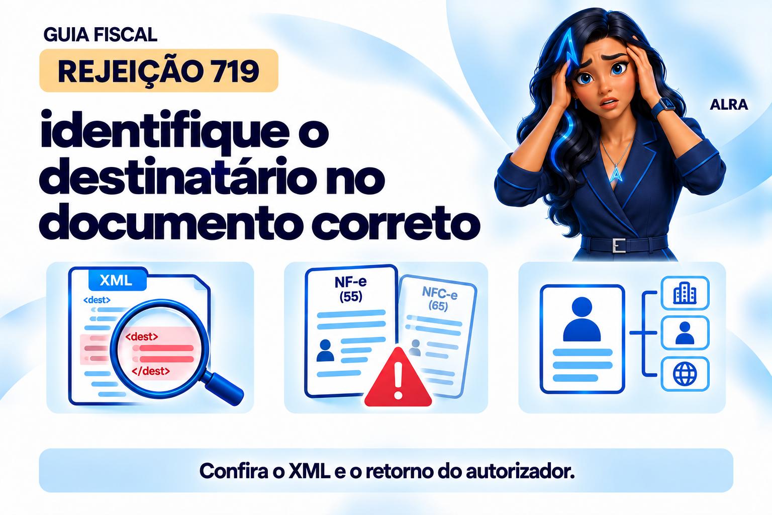Capa ilustrada da ALRA: Rejeição 719: identifique o destinatário no documento correto.