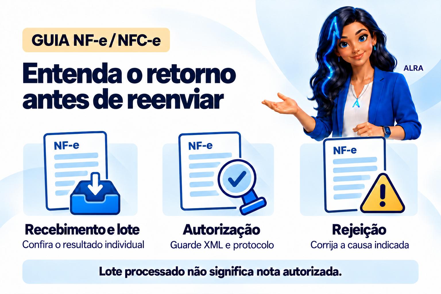Capa ilustrada da ALRA: Como interpretar os retornos de processamento da NF-e e da NFC-e.