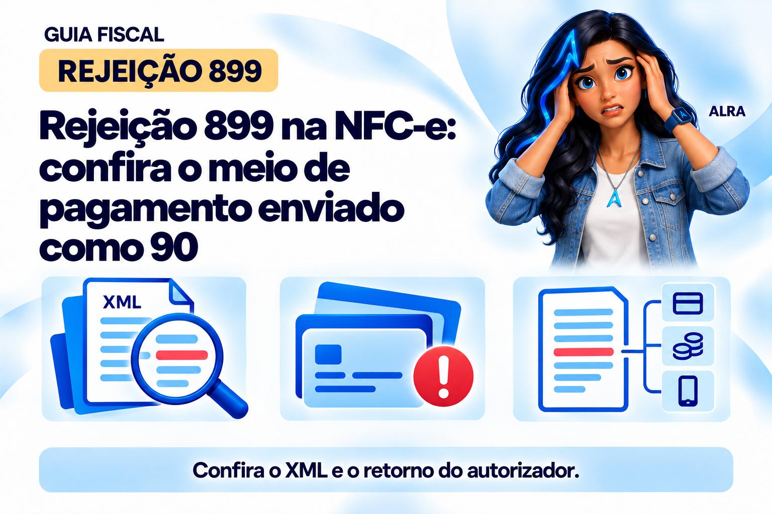 Capa ilustrada da ALRA: Rejeição 899 na NFC-e: confira o meio de pagamento enviado como 90.