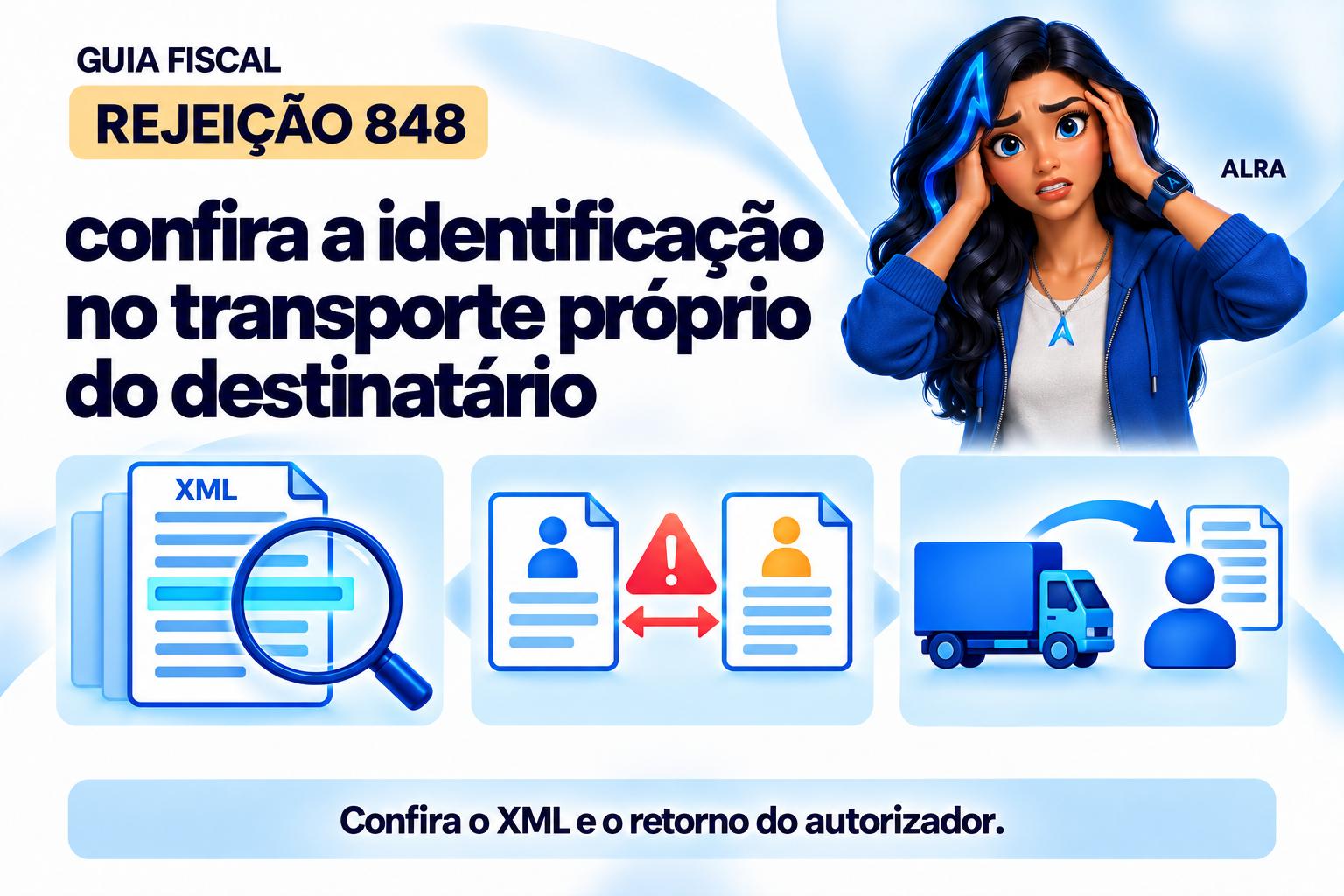 Capa ilustrada da ALRA: Rejeição 848: confira a identificação no transporte próprio do destinatário.