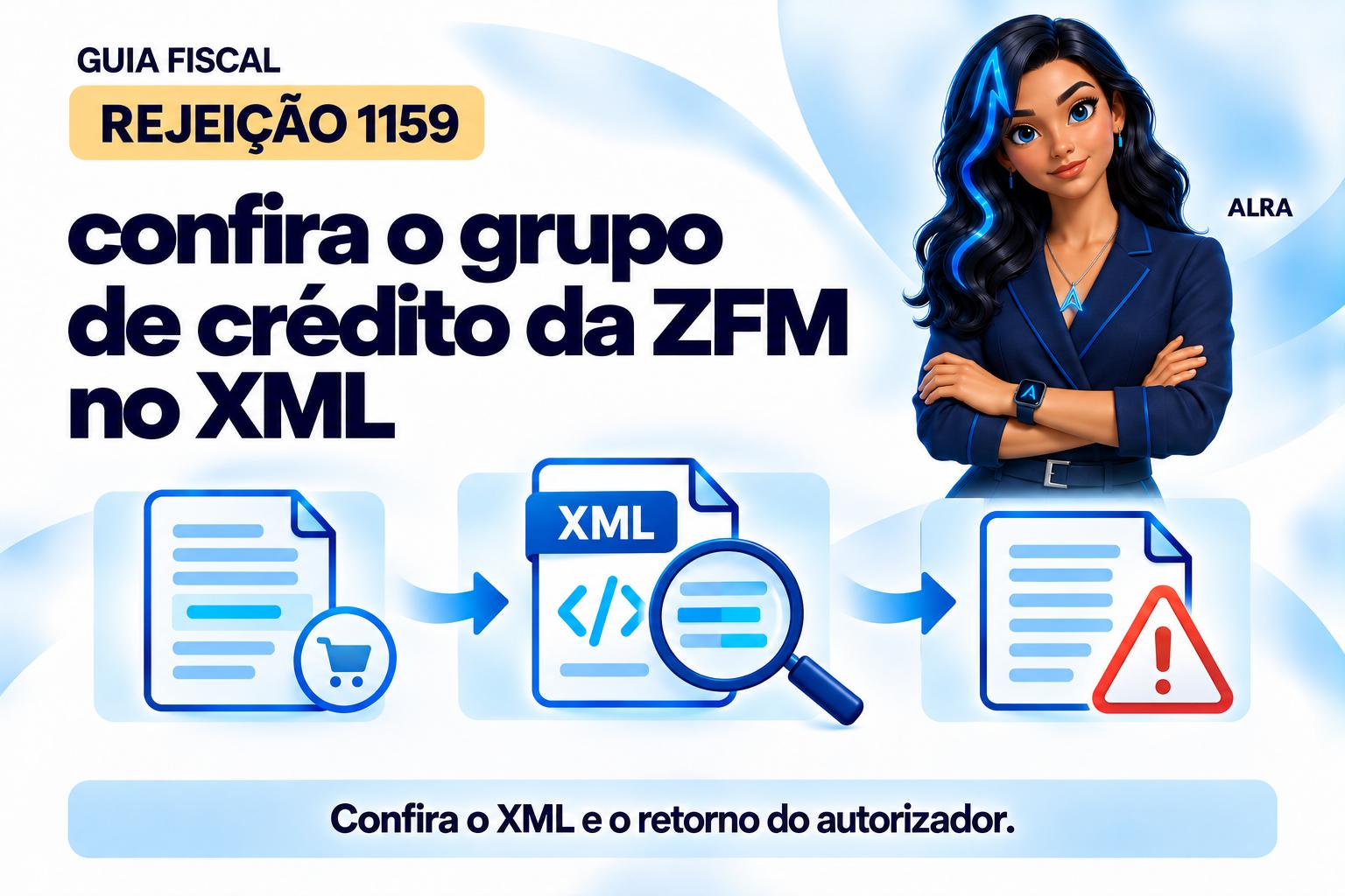 Capa ilustrada da ALRA: Rejeição 1159: confira o grupo de crédito da ZFM no XML.
