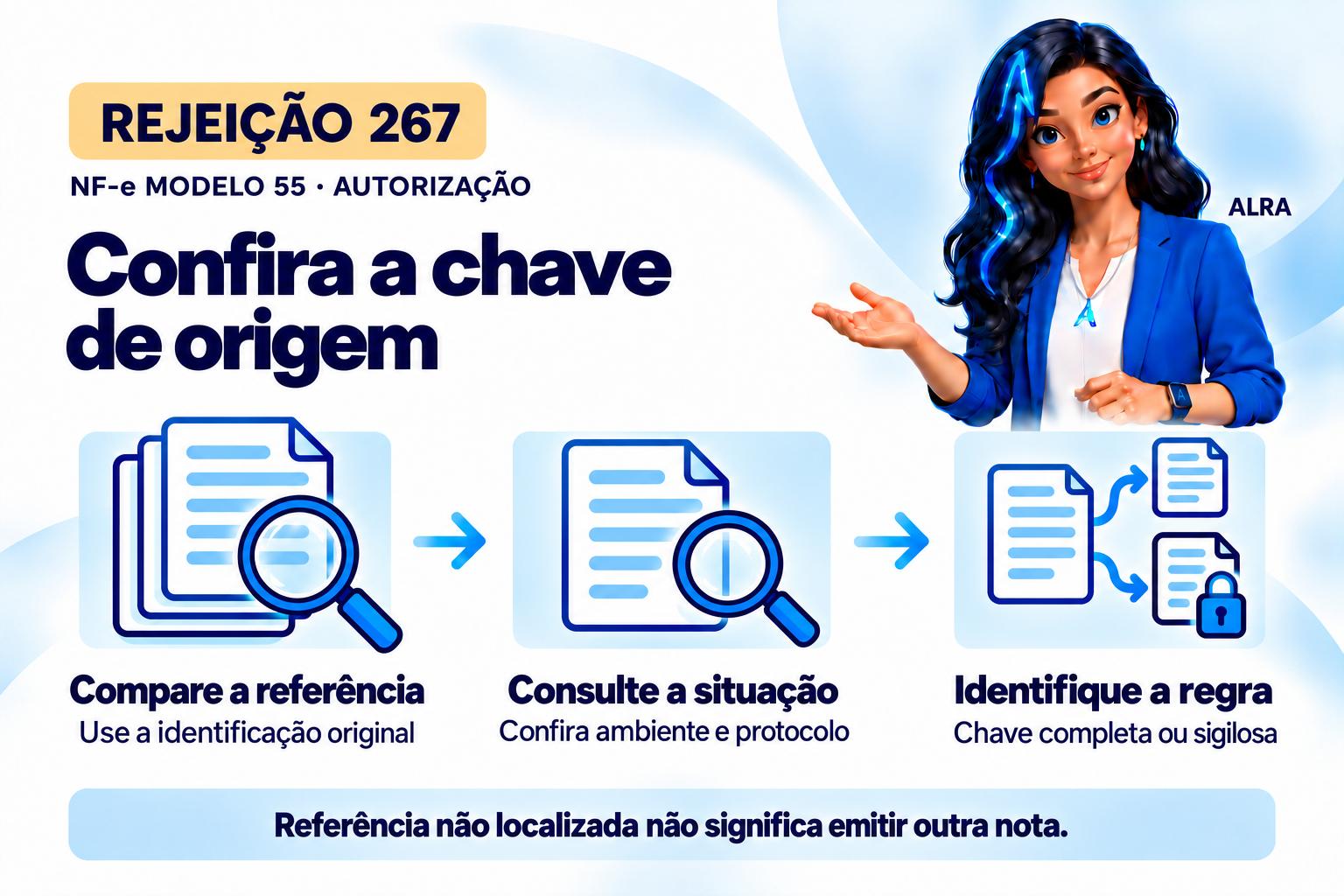 Capa ilustrada da ALRA: Rejeição 267: como verificar uma chave referenciada não localizada.