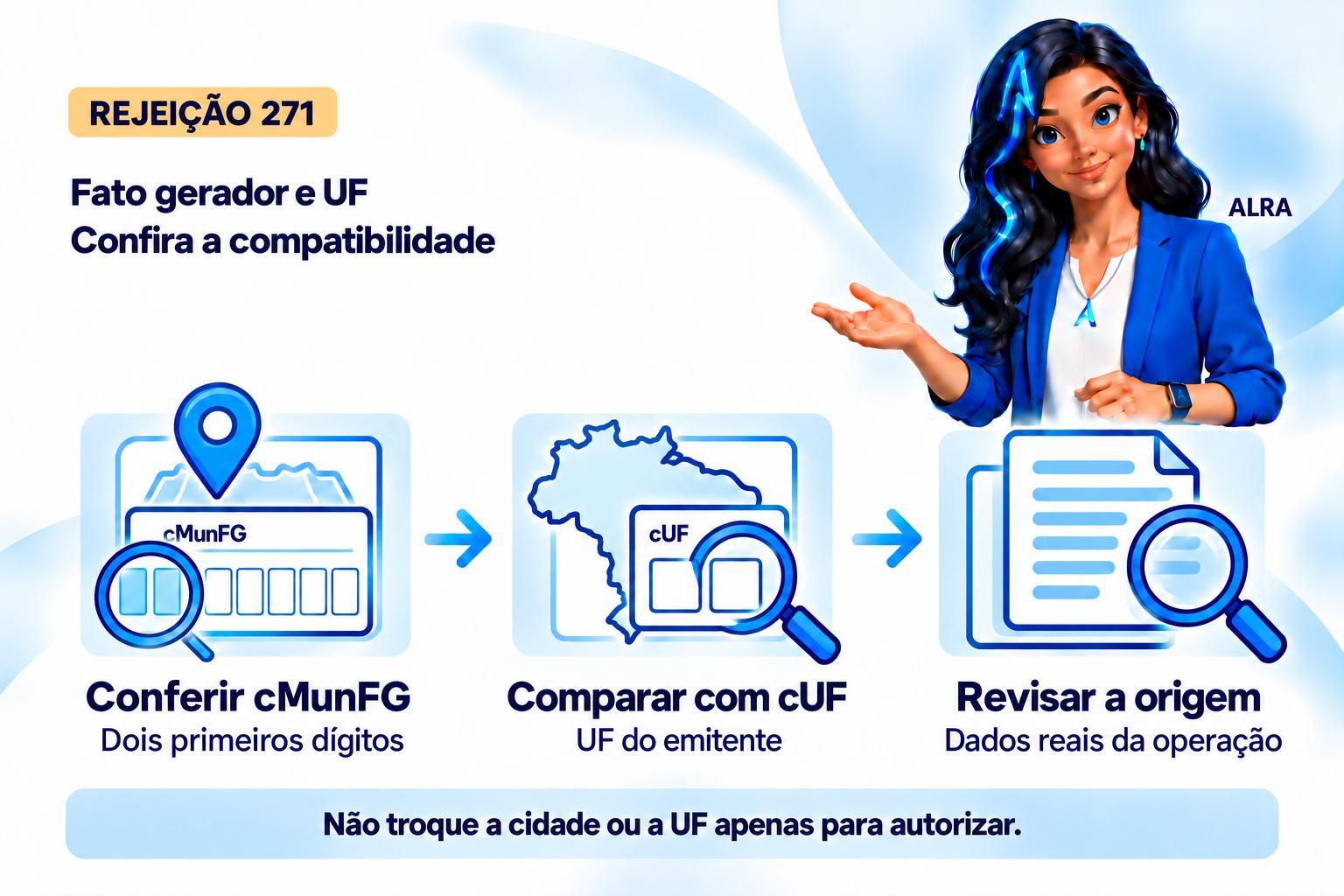 Capa ilustrada da ALRA: Rejeição 271: município do fato gerador diferente da UF do emitente.
