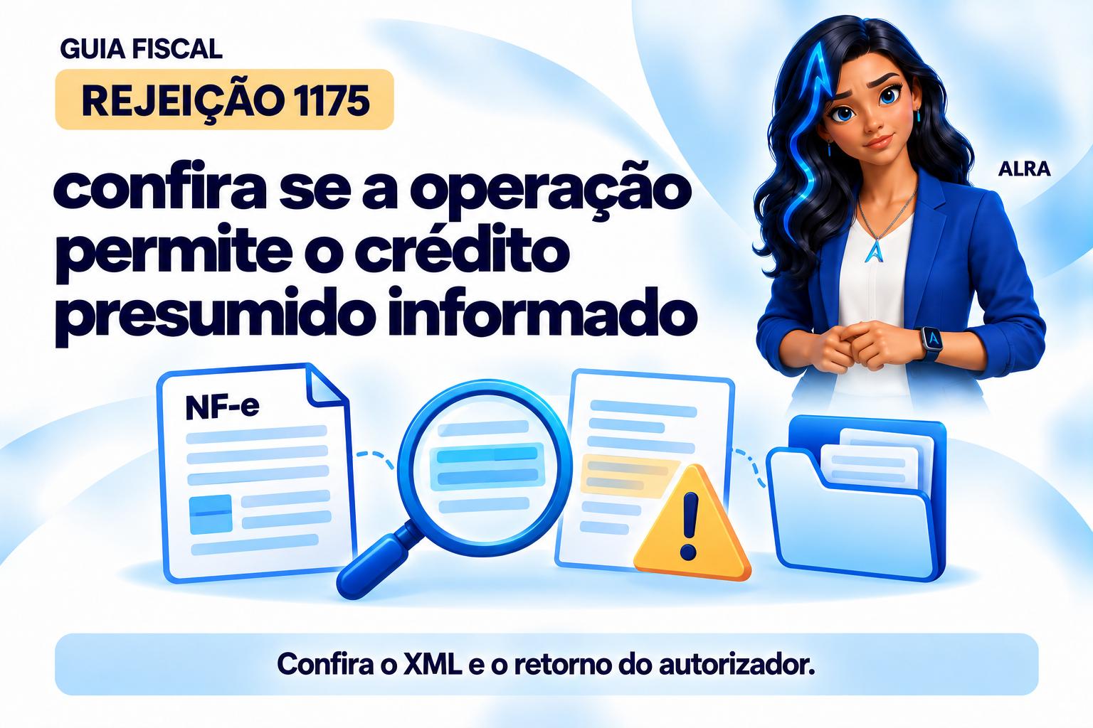 Capa ilustrada da ALRA: Rejeição 1175: confira se a operação permite o crédito presumido informado.