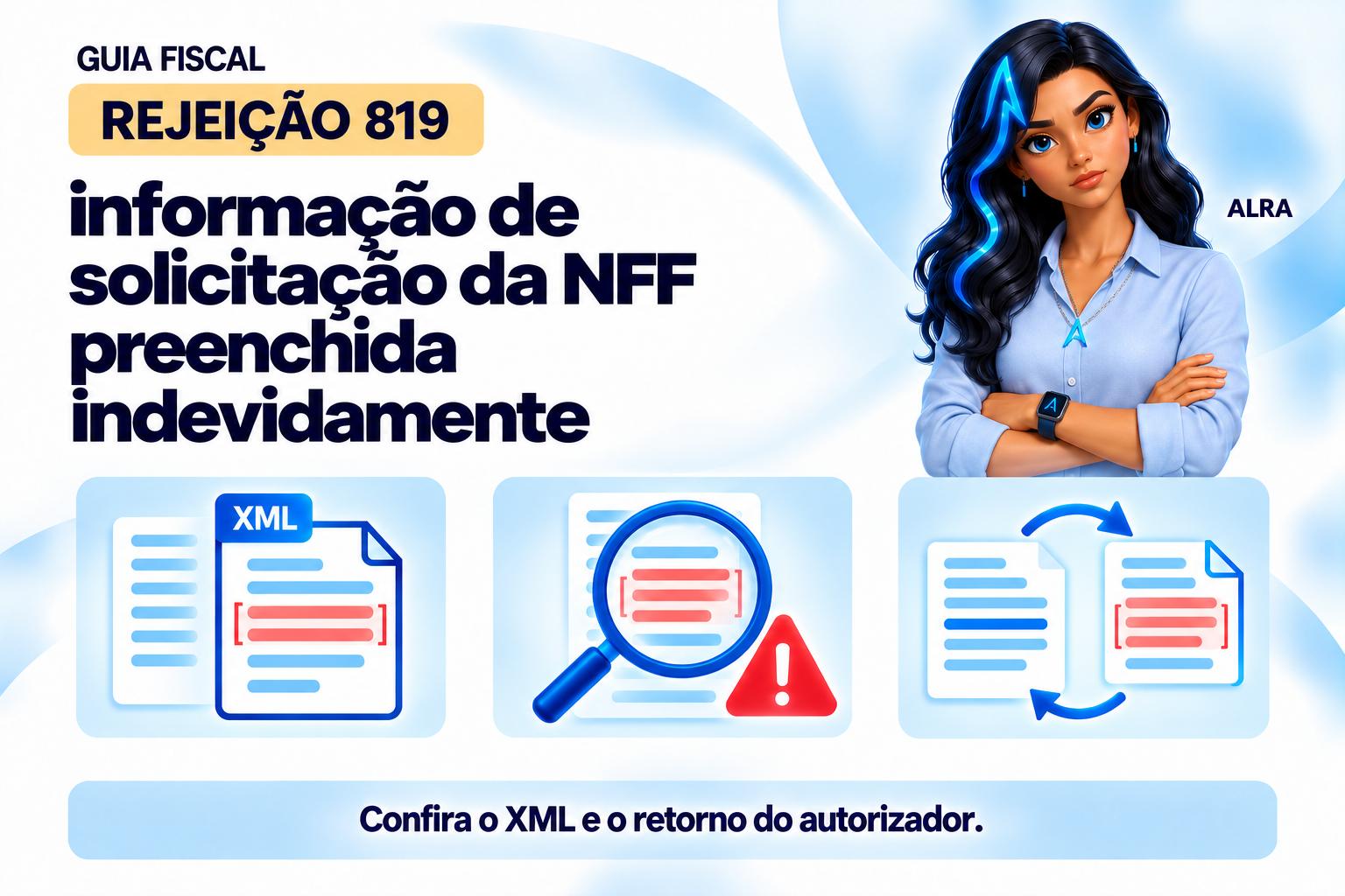 Capa ilustrada da ALRA: Rejeição 819: informação de solicitação da NFF preenchida indevidamente.
