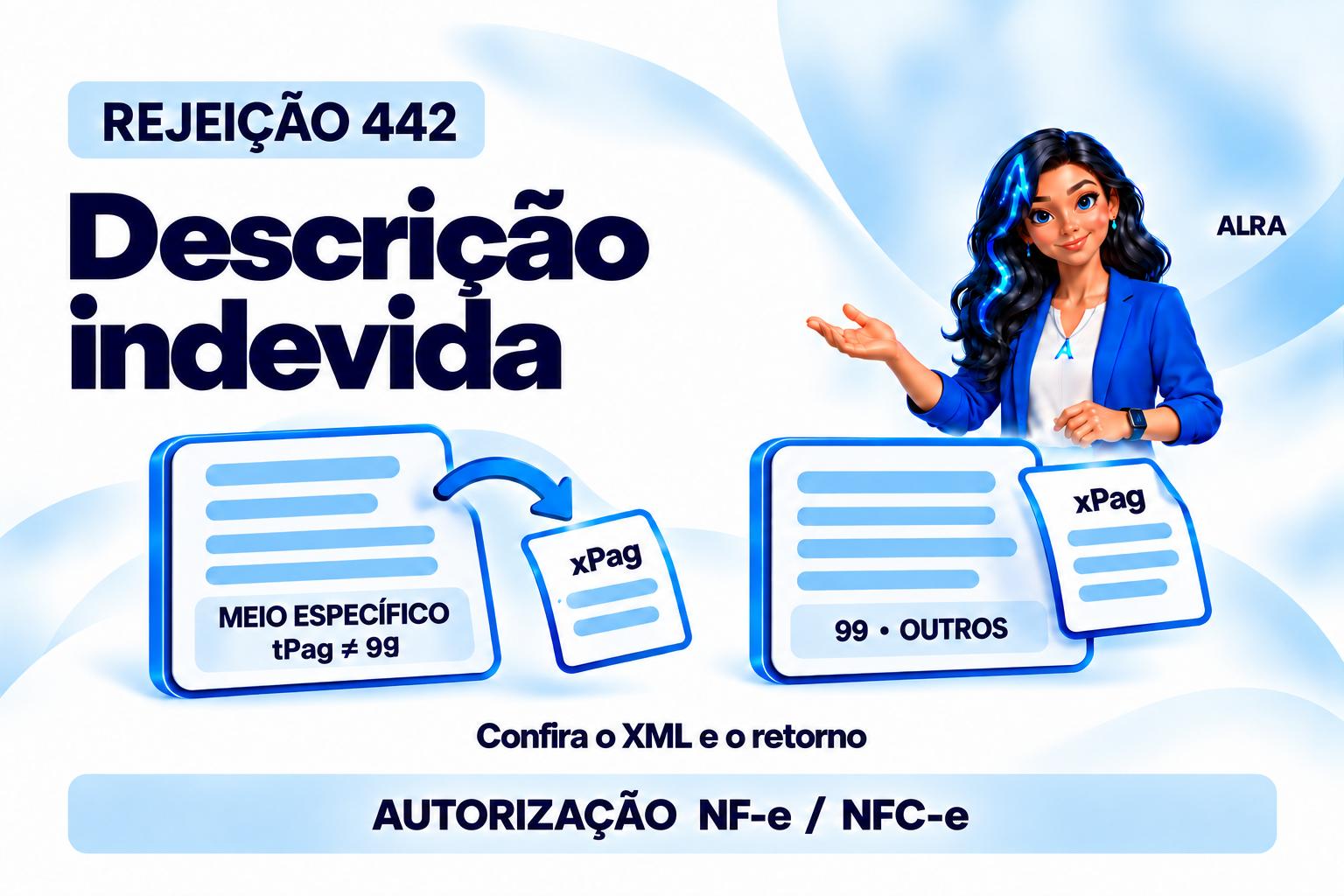 Capa ilustrada da ALRA: Rejeição 442: retire a descrição indevida do pagamento.