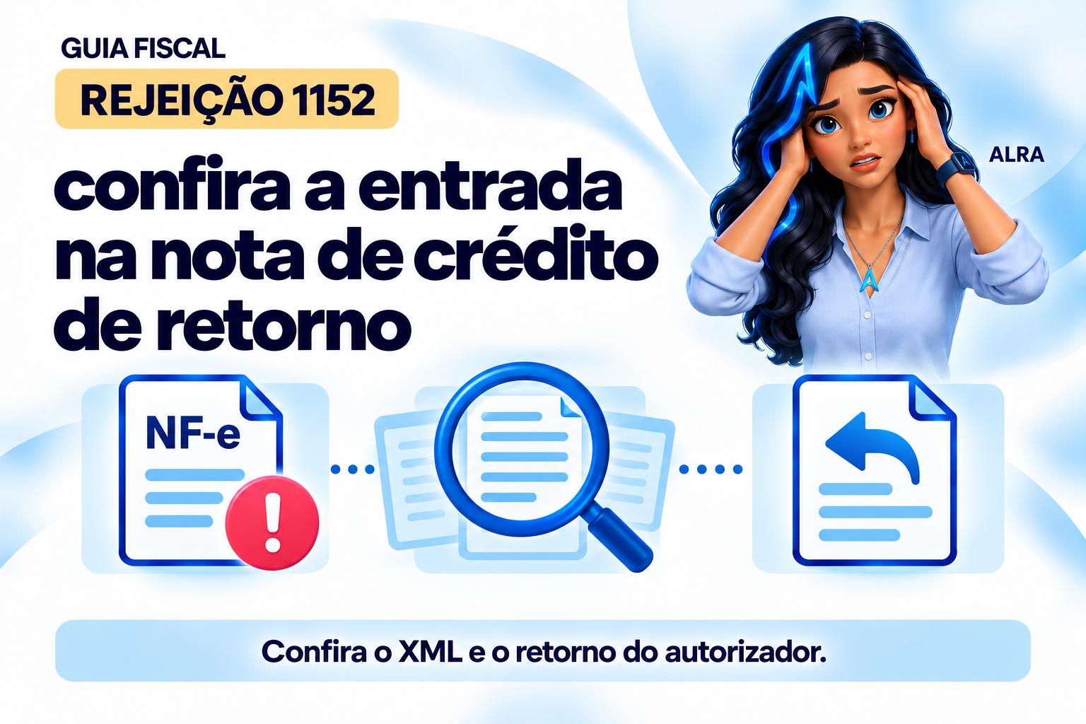 Capa ilustrada da ALRA: Rejeição 1152: confira a entrada na nota de crédito de retorno.