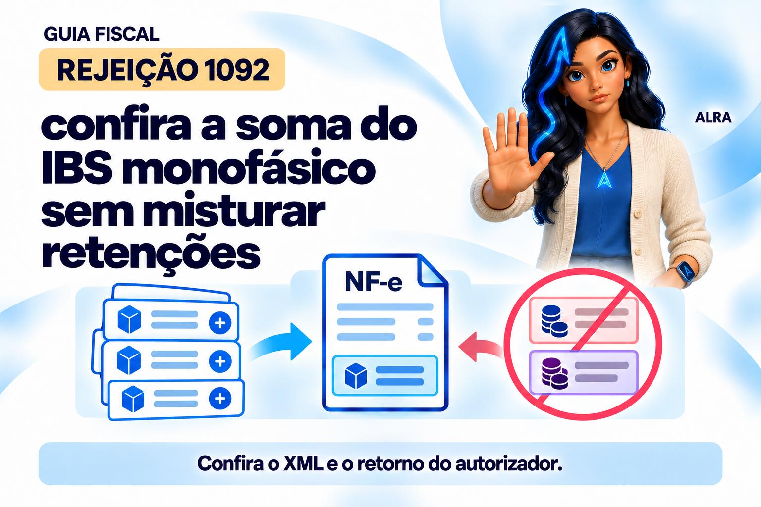 Capa ilustrada da ALRA: Rejeição 1092: confira a soma do IBS monofásico sem misturar retenções.