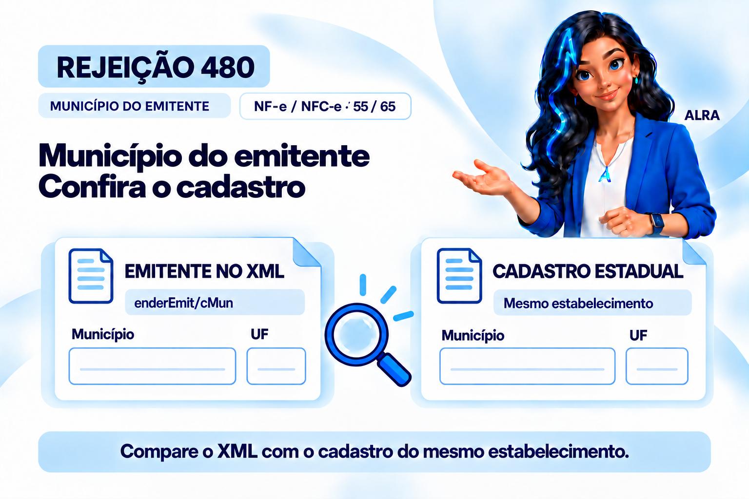 Capa ilustrada da ALRA: Rejeição 480: município do emitente diferente do cadastro estadual.