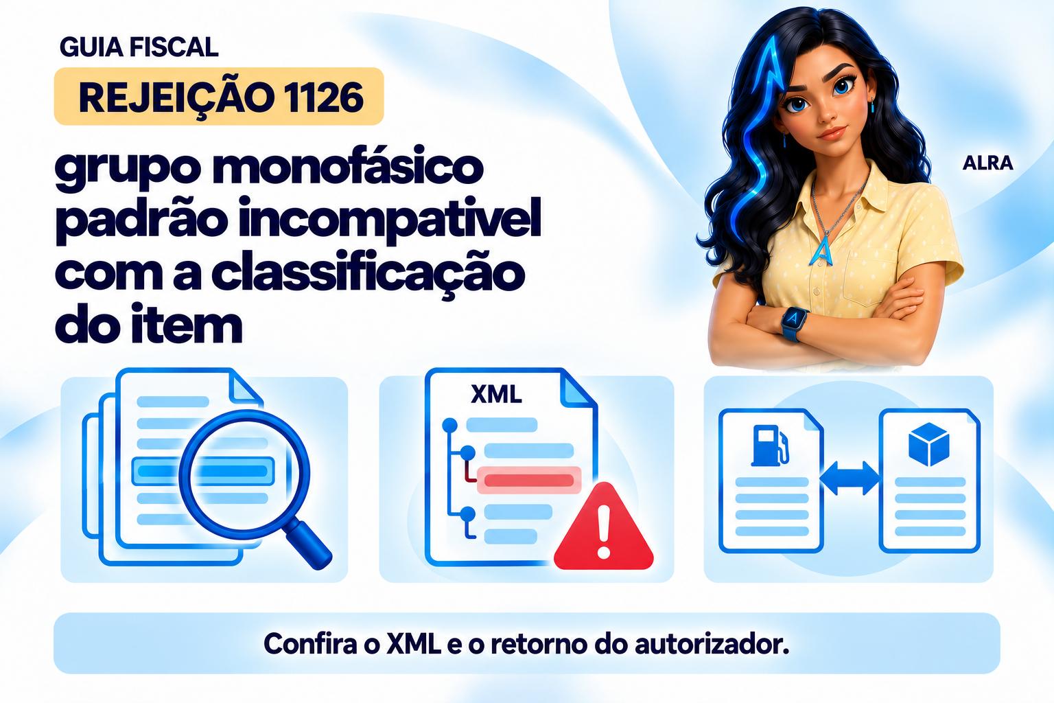 Capa ilustrada da ALRA: Rejeição 1126: grupo monofásico padrão incompatível com a classificação do item.