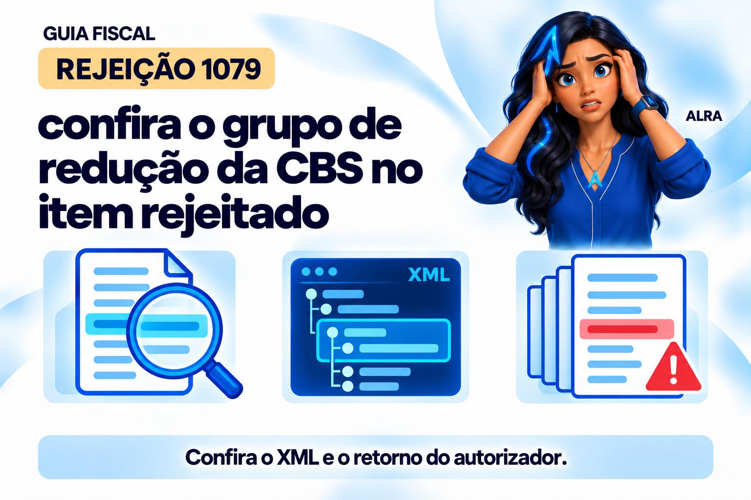 Capa ilustrada da ALRA: Rejeição 1079: confira o grupo de redução da CBS no item rejeitado.