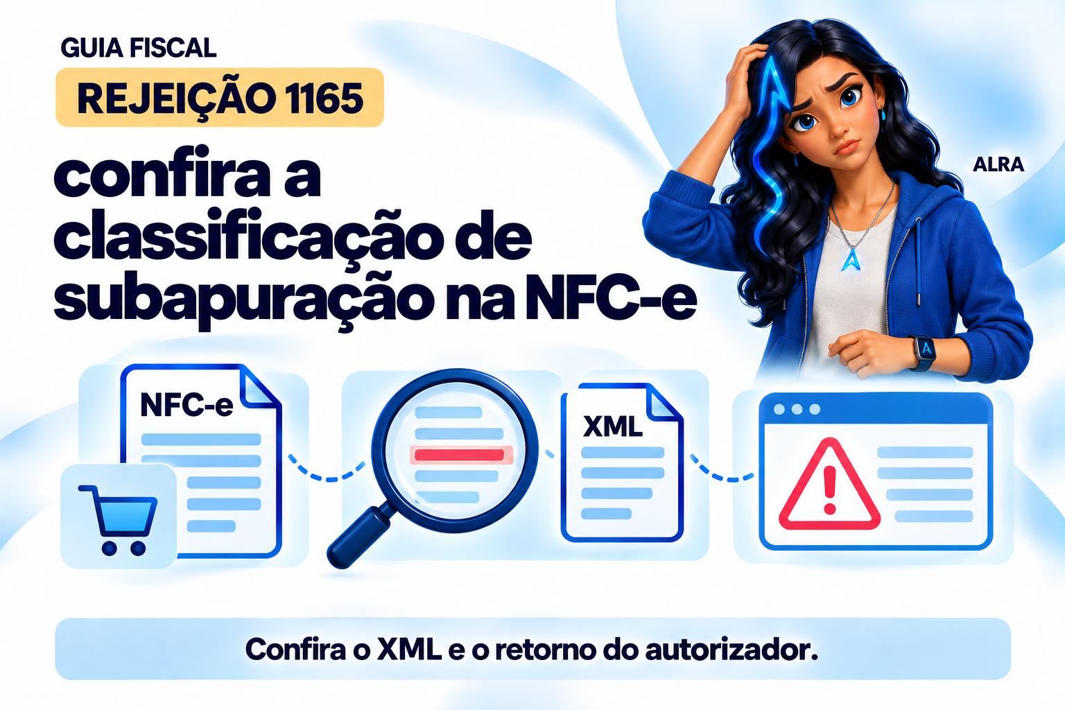 Capa ilustrada da ALRA: Rejeição 1165: confira a classificação de subapuração na NFC-e.
