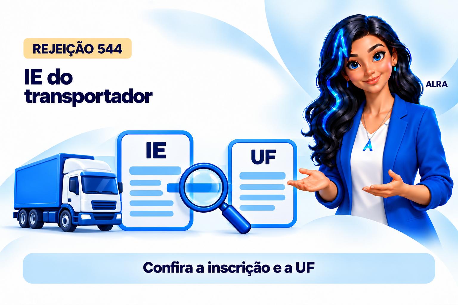 Capa ilustrada da ALRA: Rejeição 544: como corrigir a inscrição estadual do transportador.