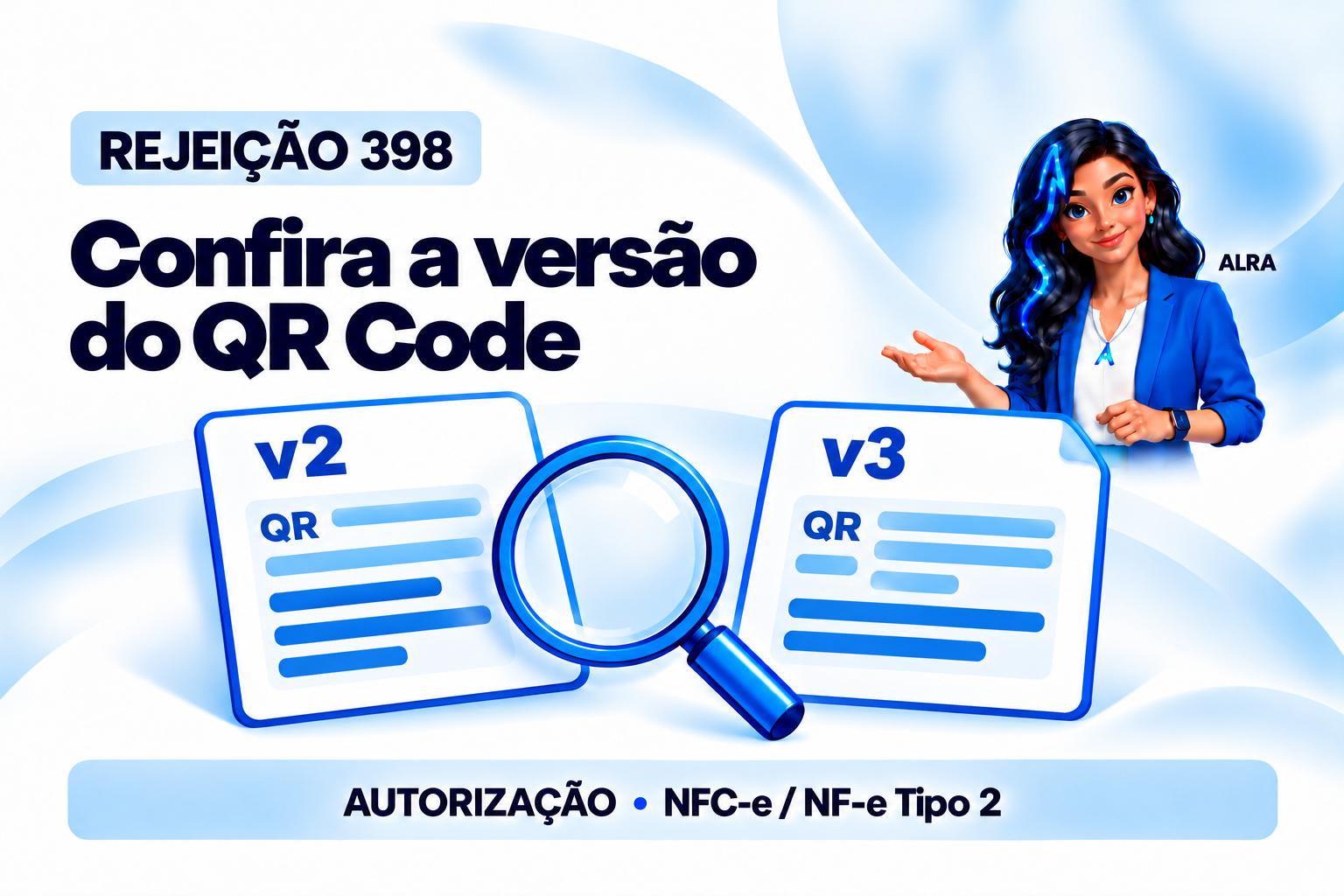 Capa ilustrada da ALRA: Rejeição 398: como acertar a versão do QR Code sem misturar leiautes.