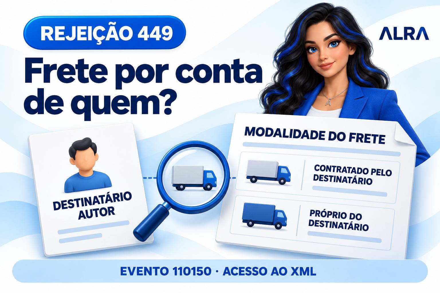 Capa ilustrada da ALRA: Rejeição 449: por que o frete impede o destinatário de autorizar acesso ao XML.