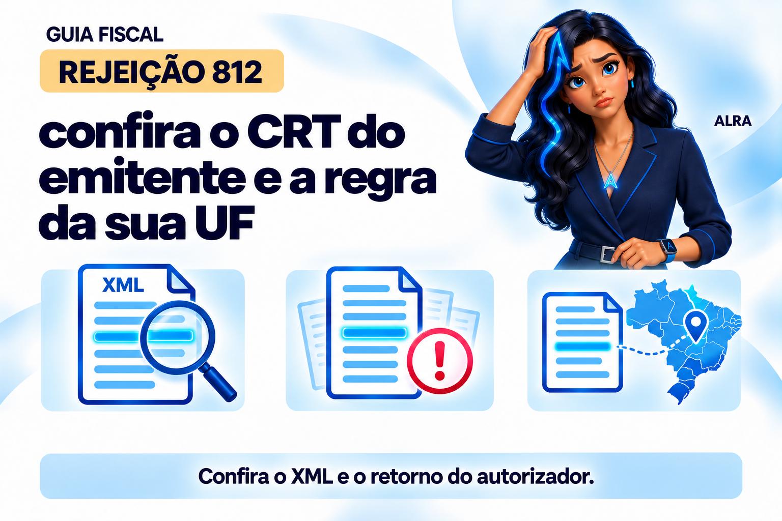 Capa ilustrada da ALRA: Rejeição 812: confira o CRT do emitente e a regra da sua UF.
