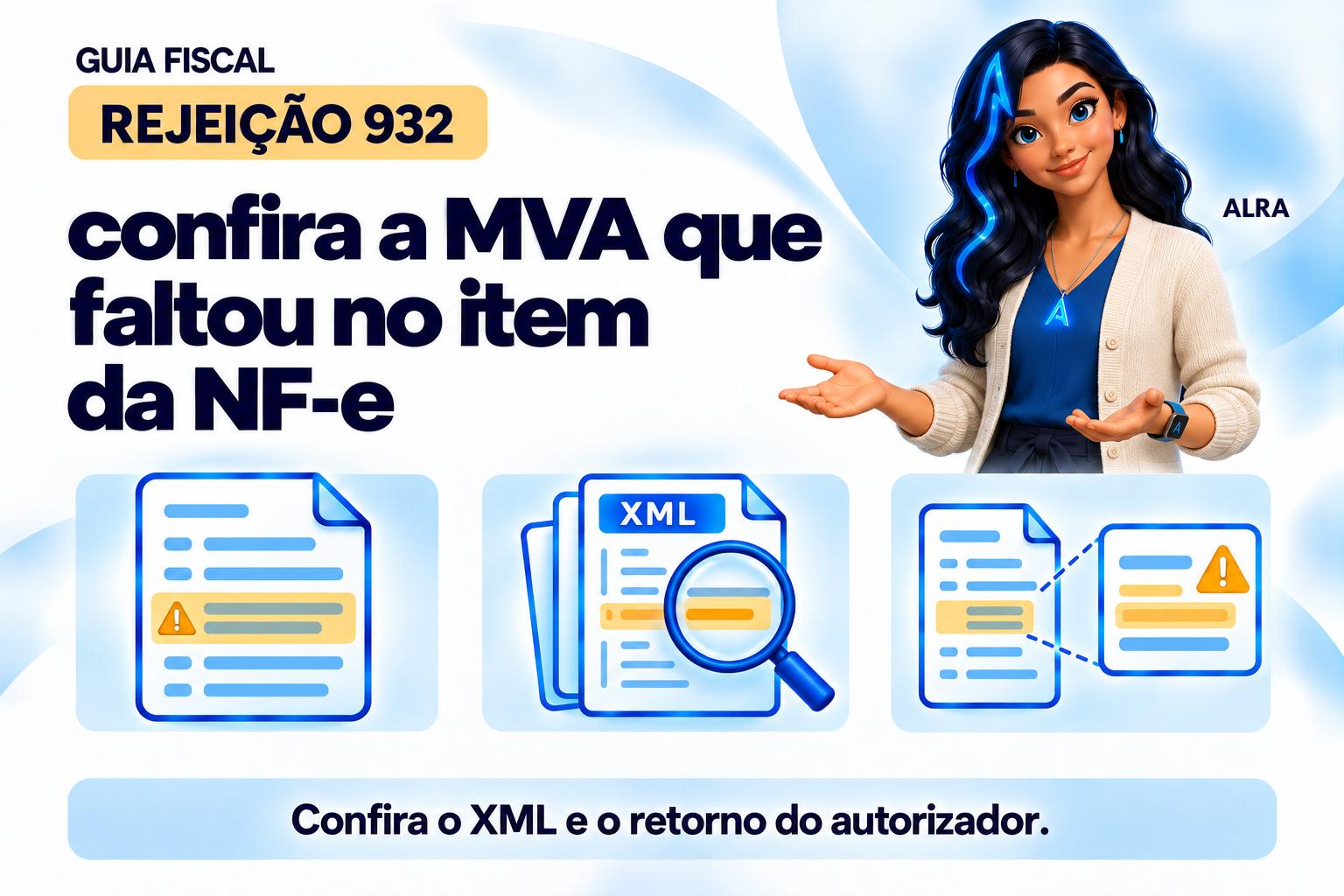 Capa ilustrada da ALRA: Rejeição 932: confira a MVA que faltou no item da NF-e.