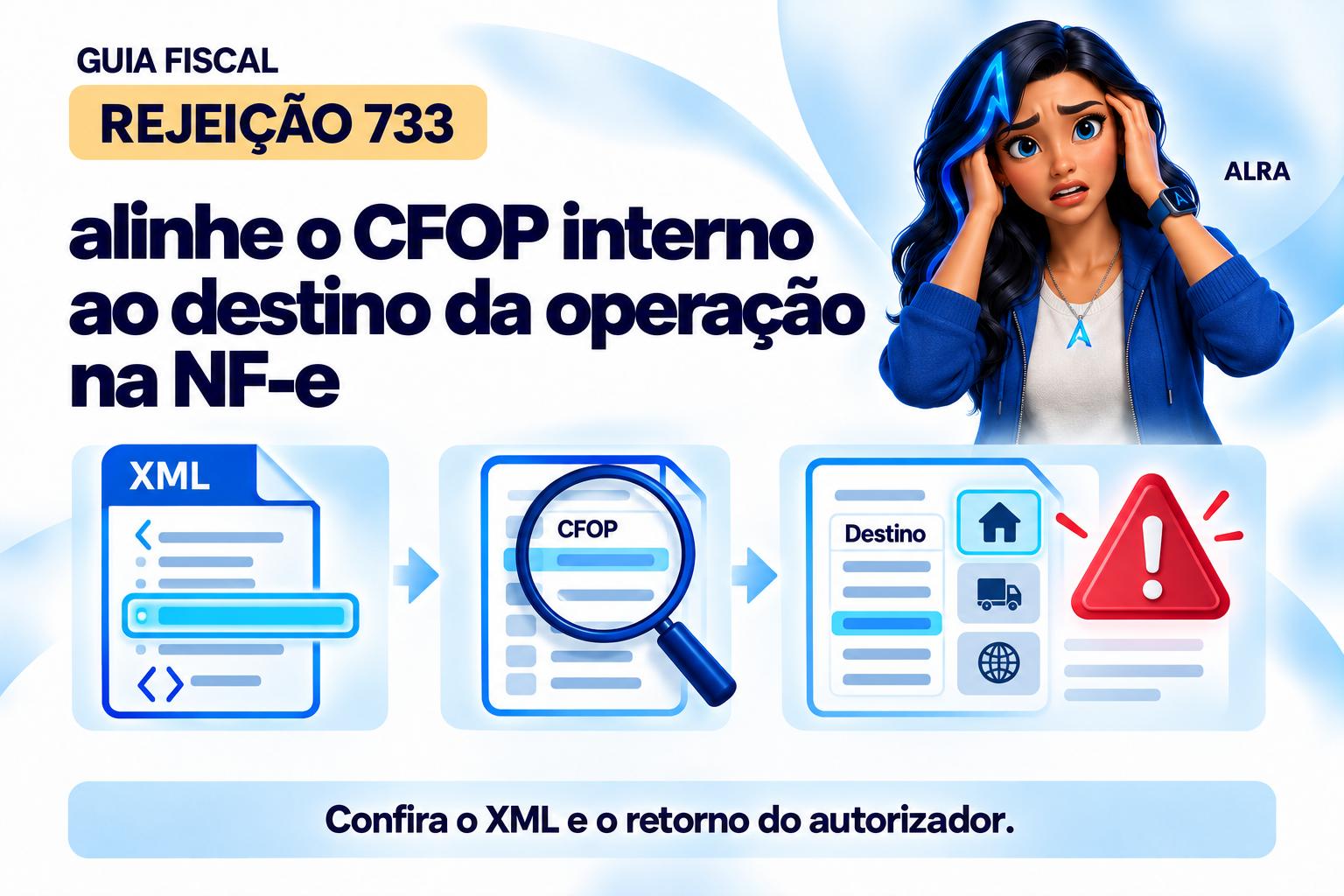 Capa ilustrada da ALRA: Rejeição 733: alinhe o CFOP interno ao destino da operação na NF-e.