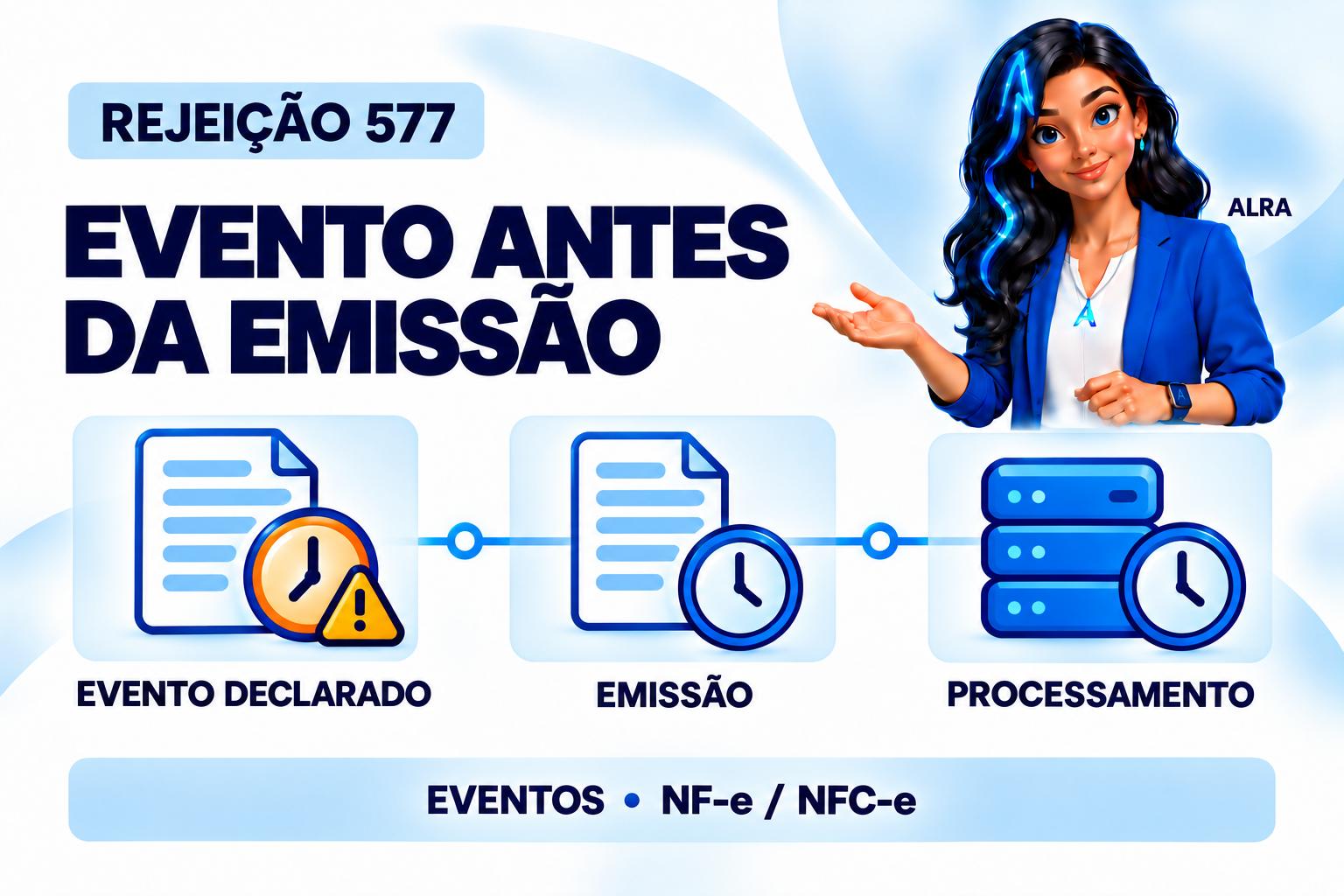 Capa ilustrada da ALRA: Rejeição 577: data do evento anterior à emissão da nota.