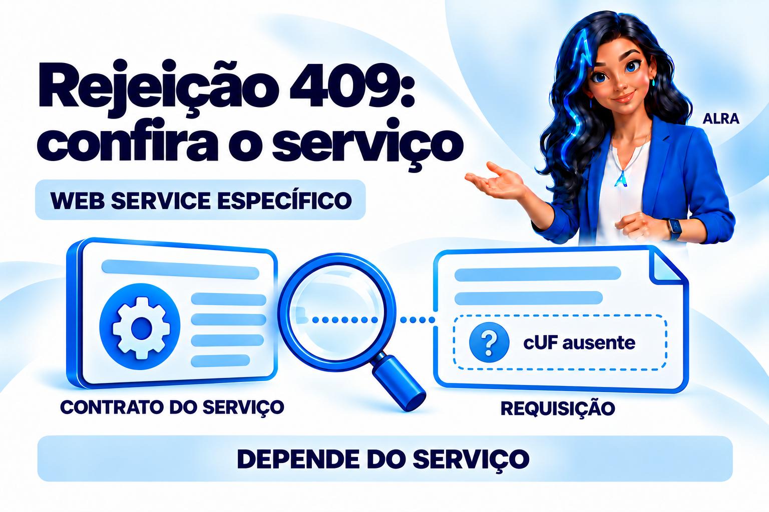 Capa ilustrada da ALRA: Rejeição 409: cUF ausente no cabeçalho SOAP exige identificar o serviço.