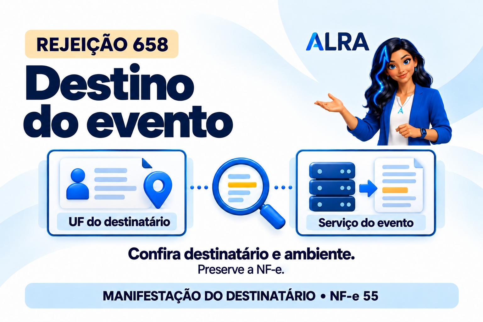 Capa ilustrada da ALRA: Rejeição 658: confira o destino do evento de manifestação da NF-e.