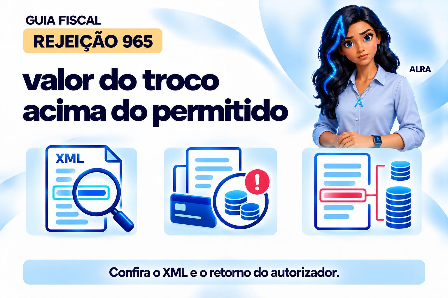 Capa ilustrada da ALRA: Rejeição 965: valor do troco acima do permitido.
