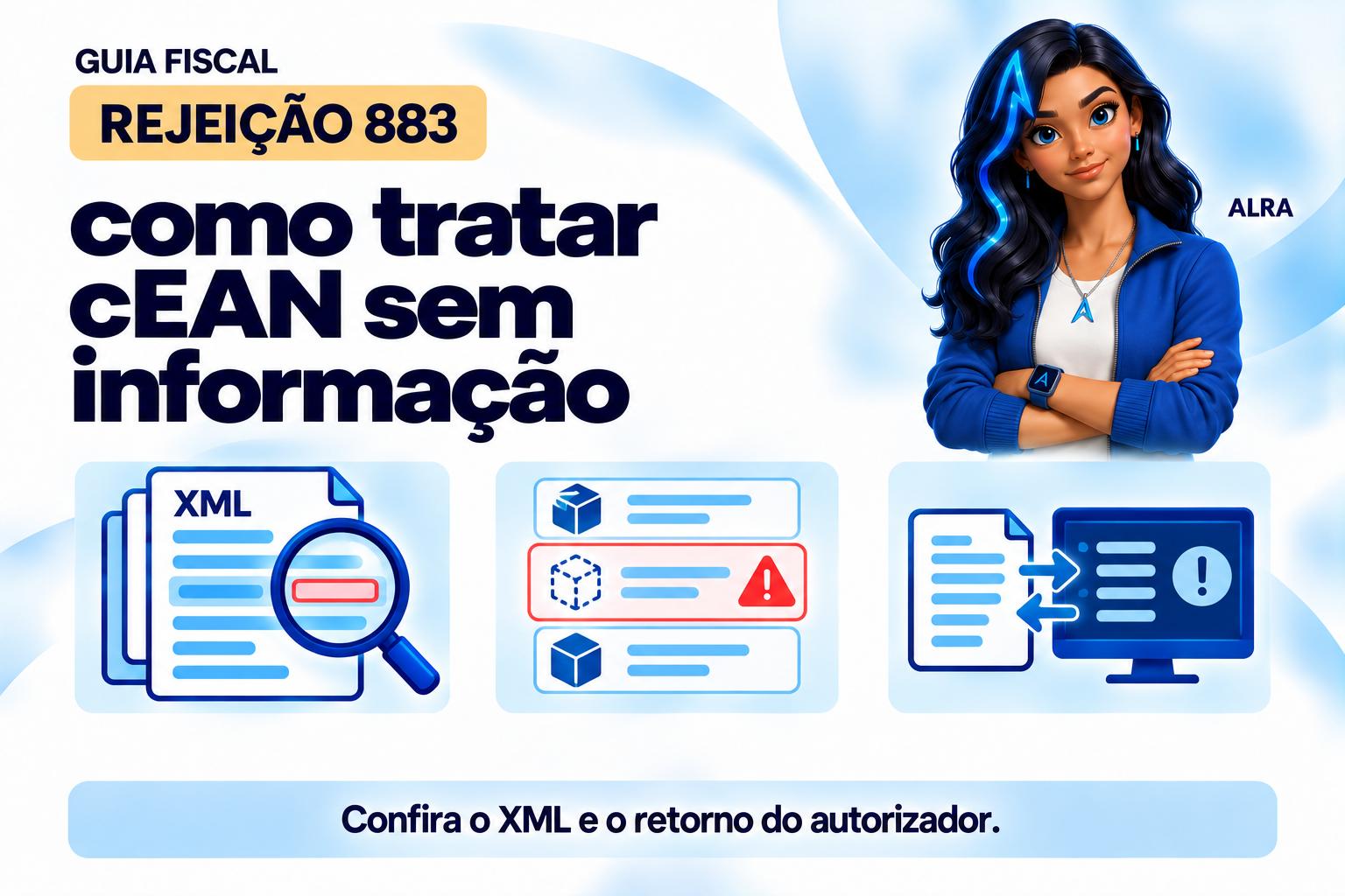Capa ilustrada da ALRA: Rejeição 883: como tratar cEAN sem informação.
