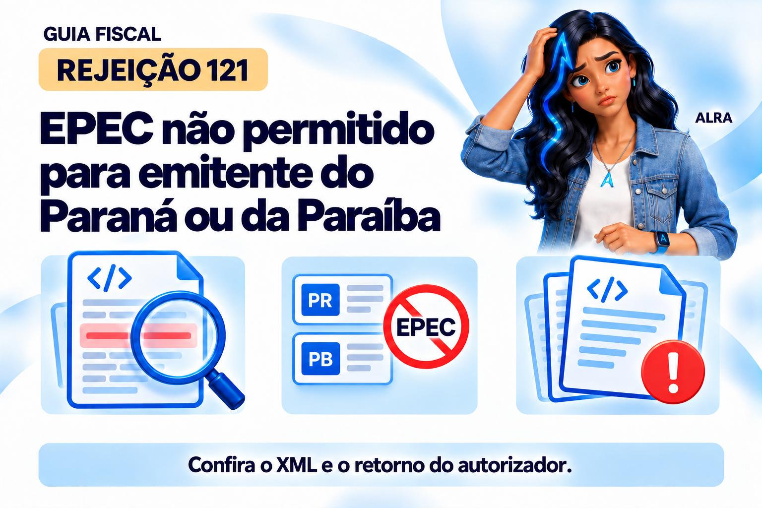 Capa ilustrada da ALRA: Rejeição 121: EPEC não permitido para emitente do Paraná ou da Paraíba.