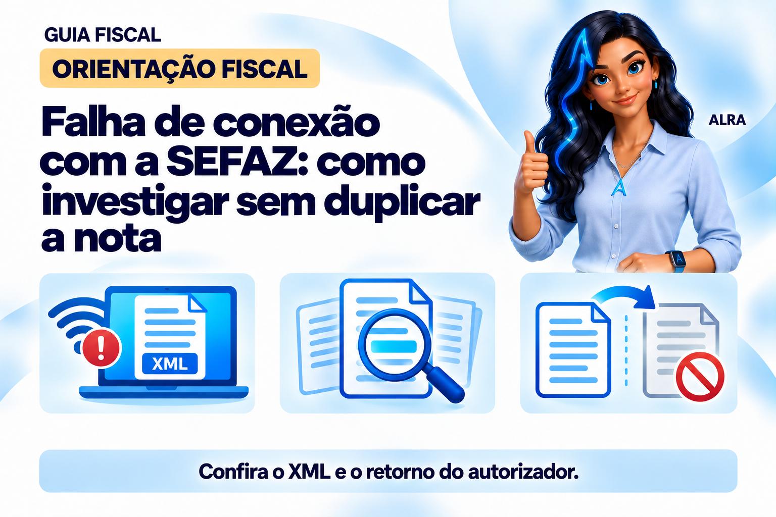 Capa ilustrada da ALRA: Falha de conexão com a SEFAZ: como investigar sem duplicar a nota.