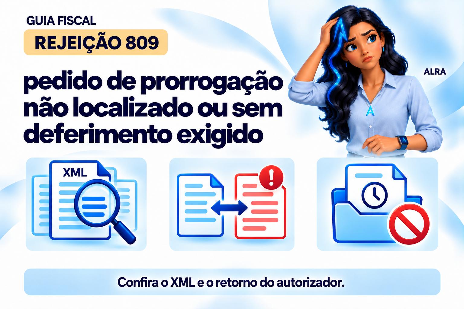 Capa ilustrada da ALRA: Rejeição 809: pedido de prorrogação não localizado ou sem deferimento exigido.