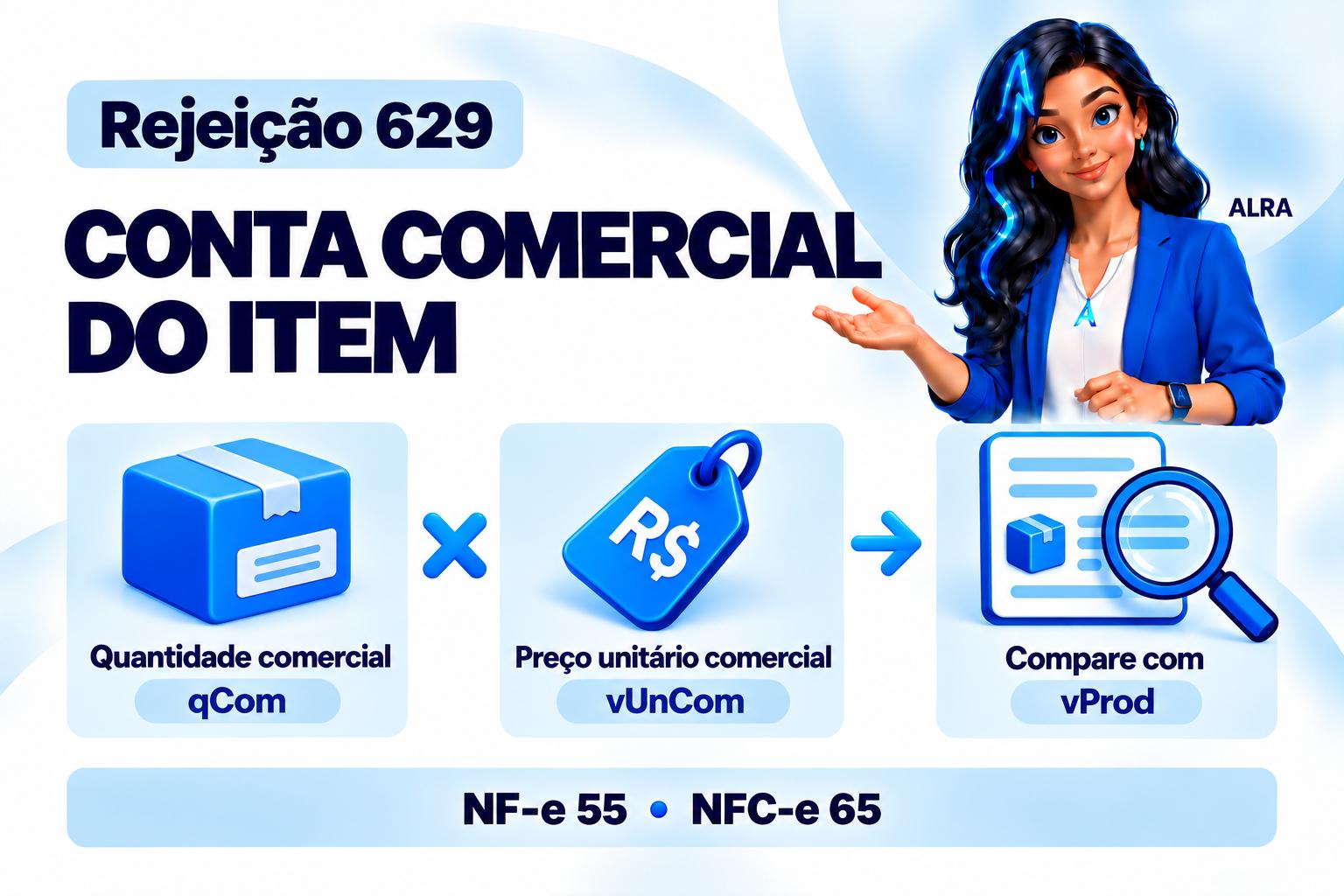 Capa ilustrada da ALRA: Rejeição 629: corrija a multiplicação comercial de cada item.