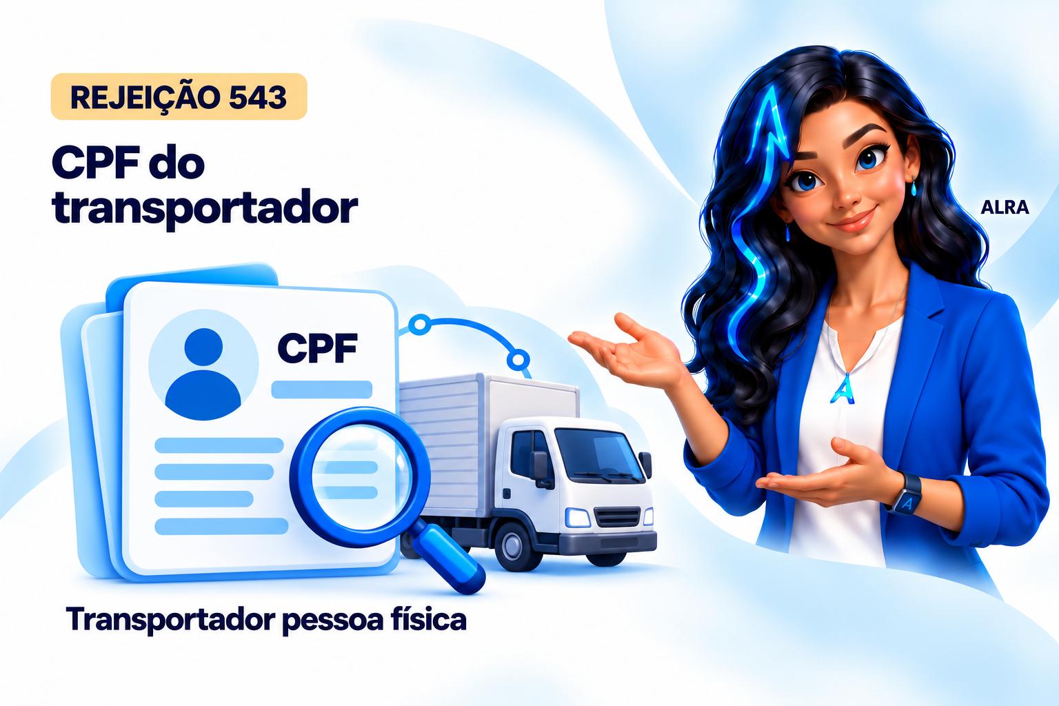 Capa ilustrada da ALRA: Rejeição 543: como conferir o CPF do transportador sem alterar a operação.