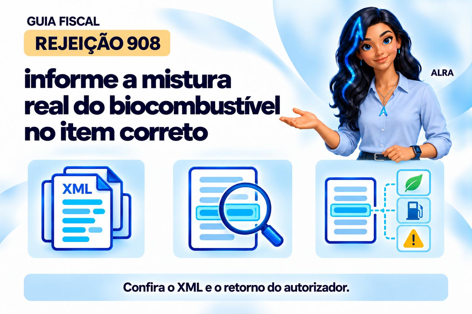 Capa ilustrada da ALRA: Rejeição 908: informe a mistura real do biocombustível no item correto.