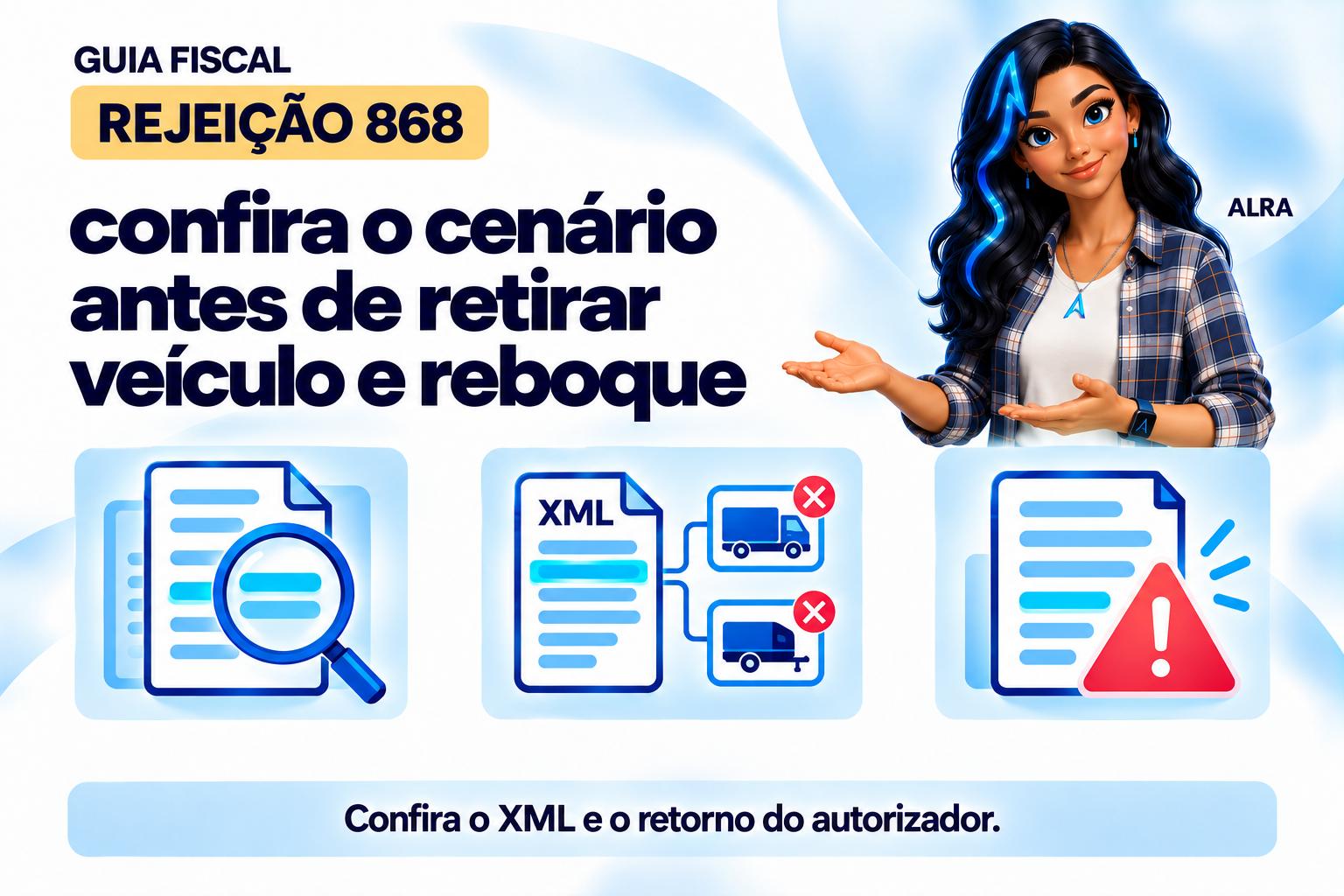 Capa ilustrada da ALRA: Rejeição 868: confira o cenário antes de retirar veículo e reboque.