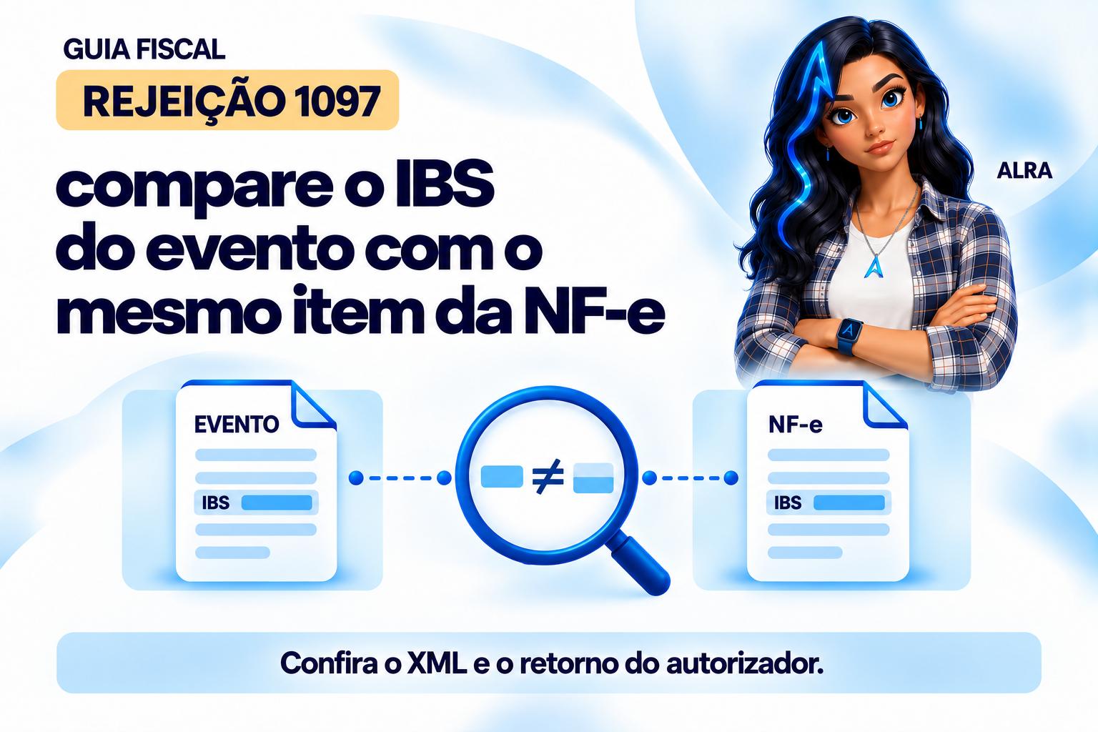 Capa ilustrada da ALRA: Rejeição 1097: compare o IBS do evento com o mesmo item da NF-e.
