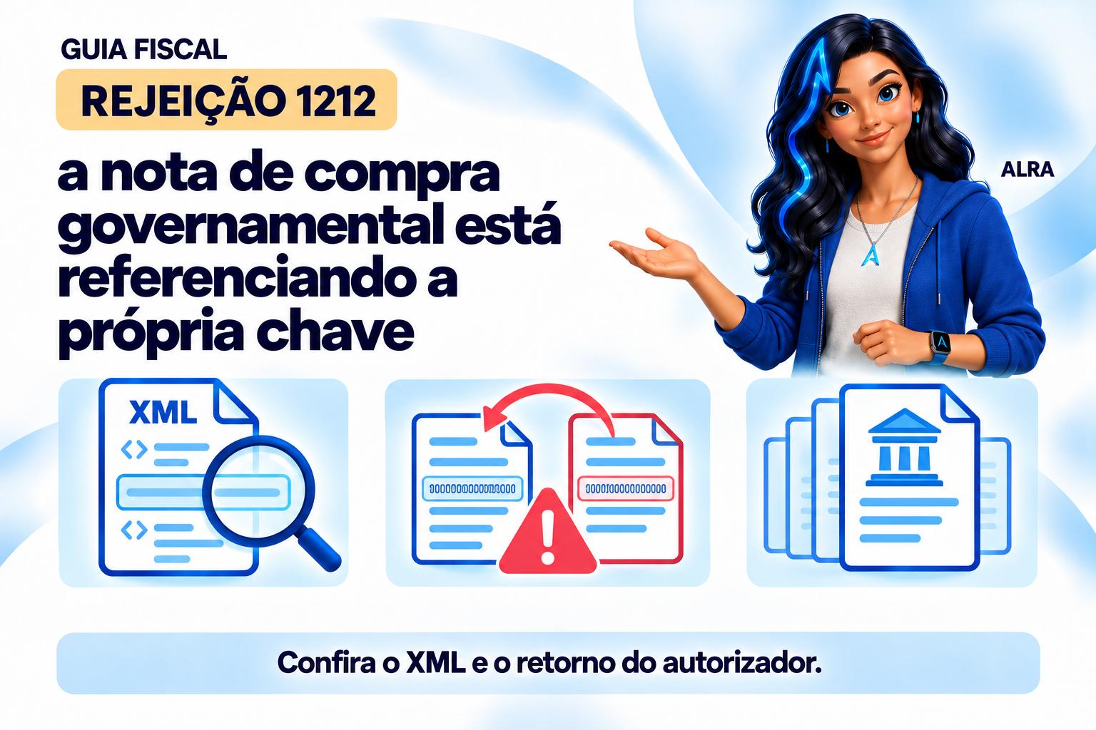 Capa ilustrada da ALRA: Rejeição 1212: a nota de compra governamental está referenciando a própria chave.