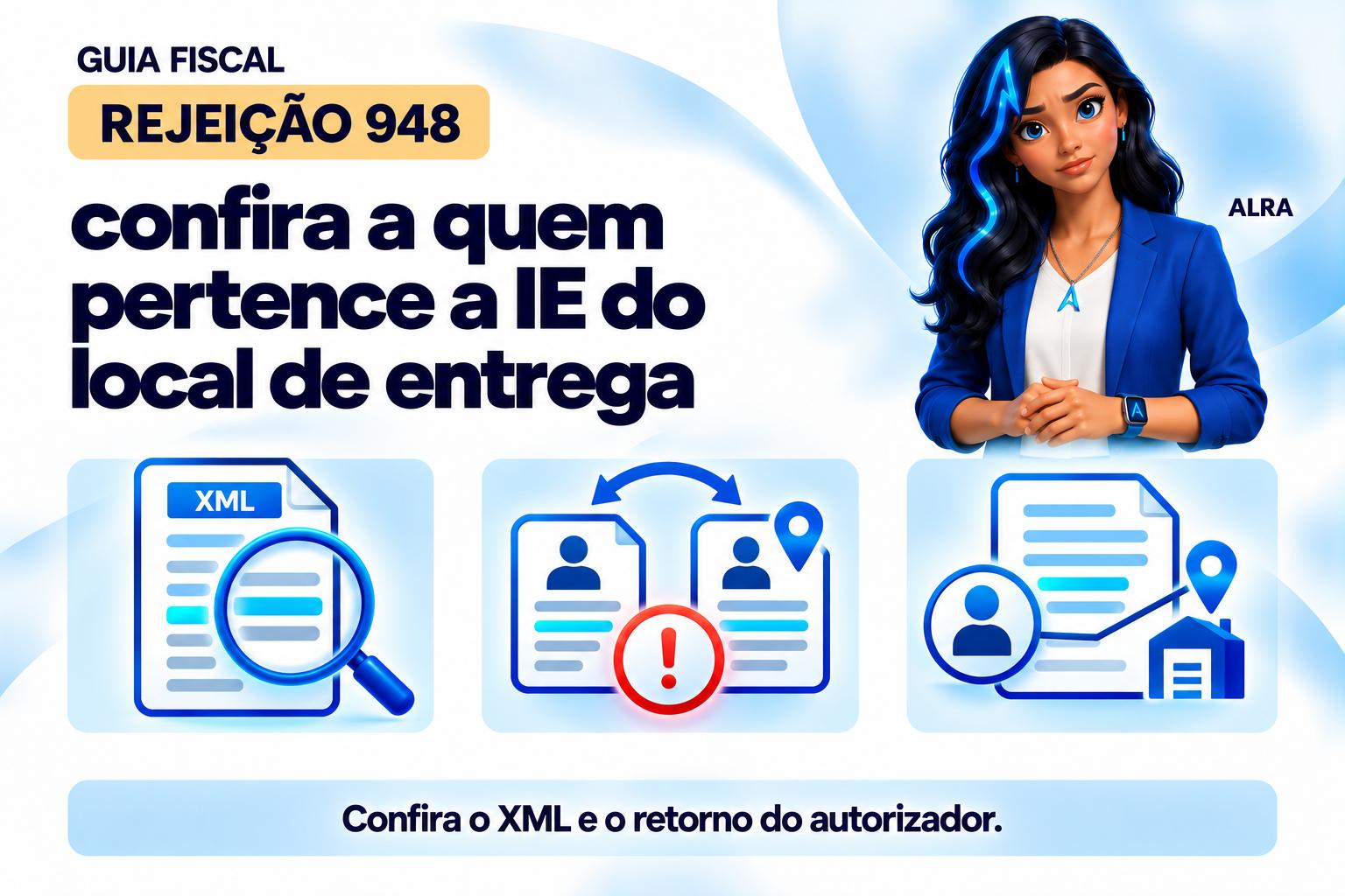 Capa ilustrada da ALRA: Rejeição 948: confira a quem pertence a IE do local de entrega.
