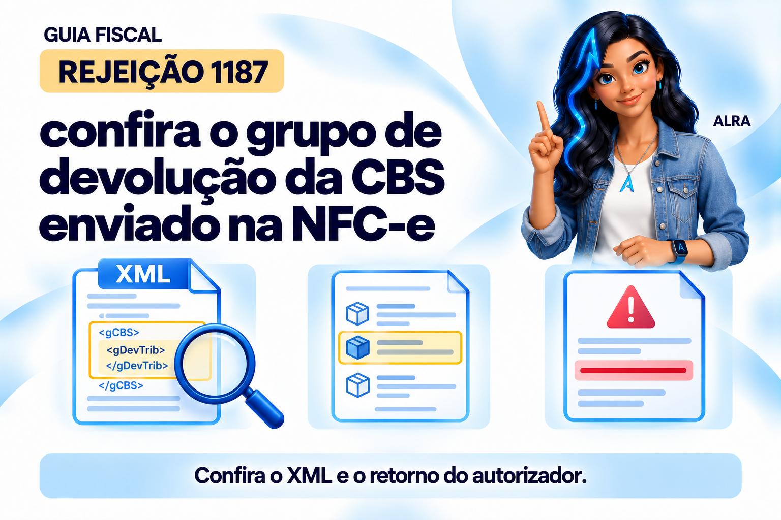Capa ilustrada da ALRA: Rejeição 1187: confira o grupo de devolução da CBS enviado na NFC-e.