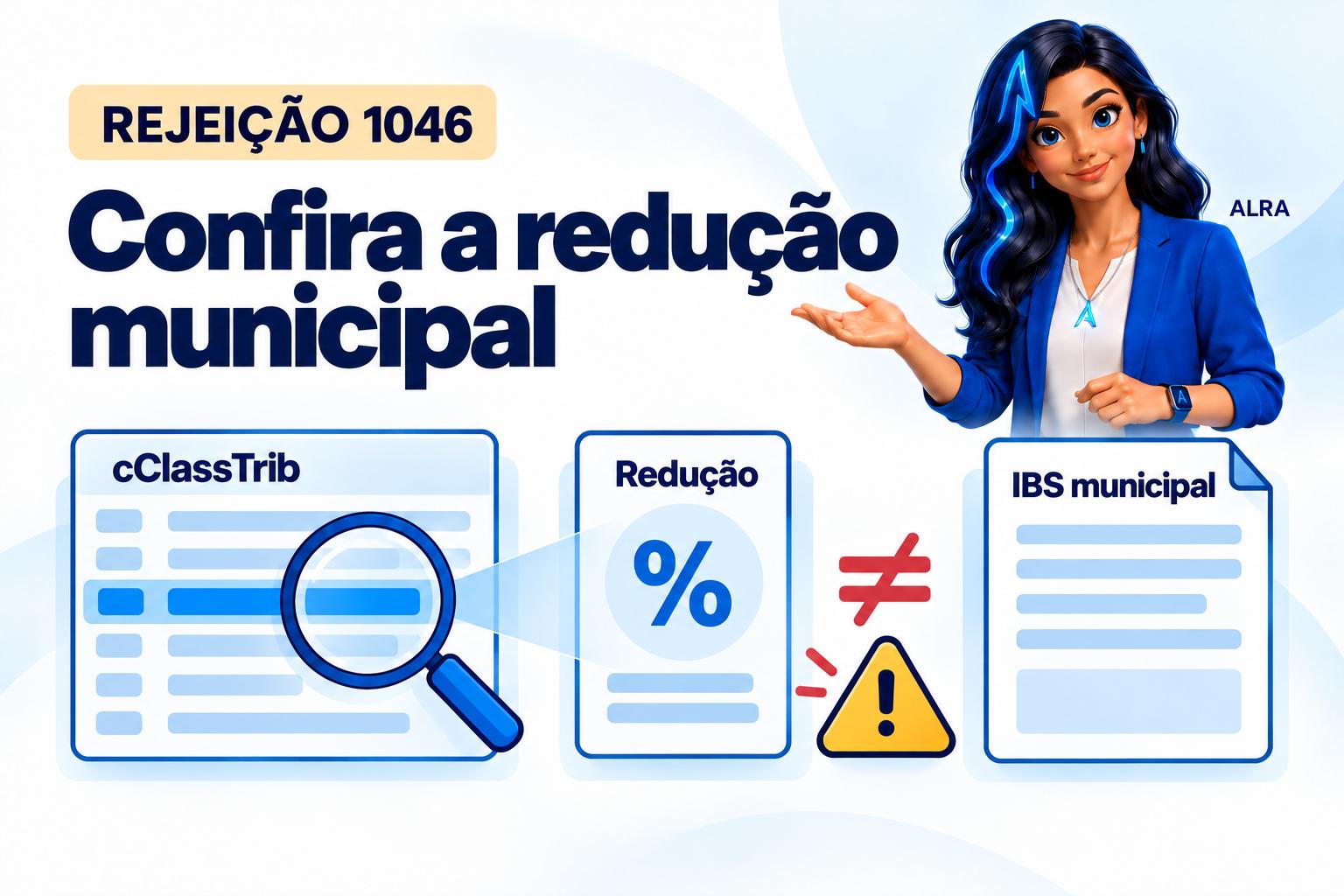 Capa ilustrada da ALRA: Rejeição 1046: alinhe a redução do IBS municipal à classificação tributária.