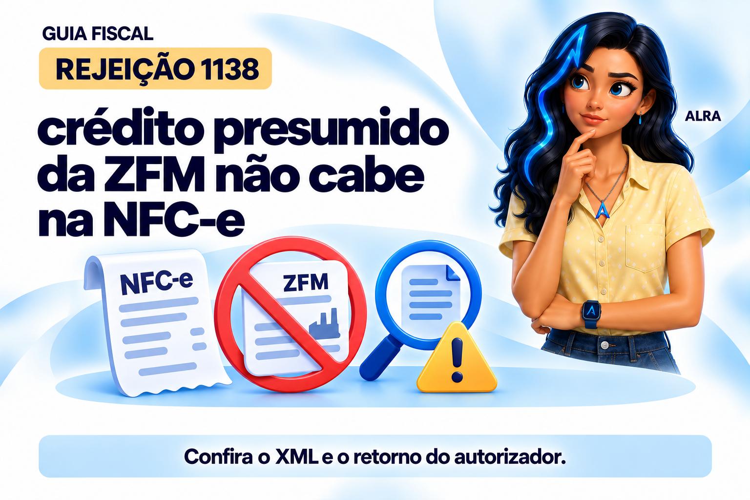 Capa ilustrada da ALRA: Rejeição 1138: crédito presumido da ZFM não cabe na NFC-e.